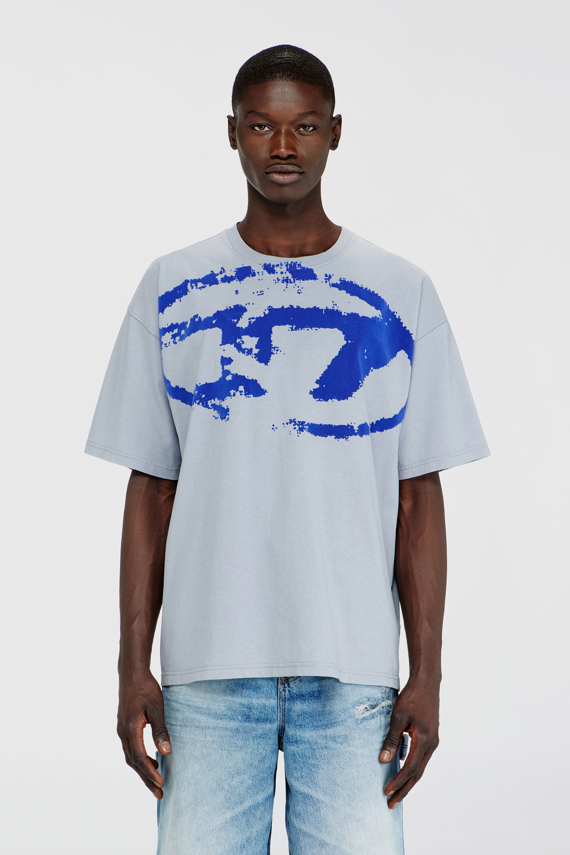 Men's T-shirt with distressed flocked logo | Blue | Diesel TR