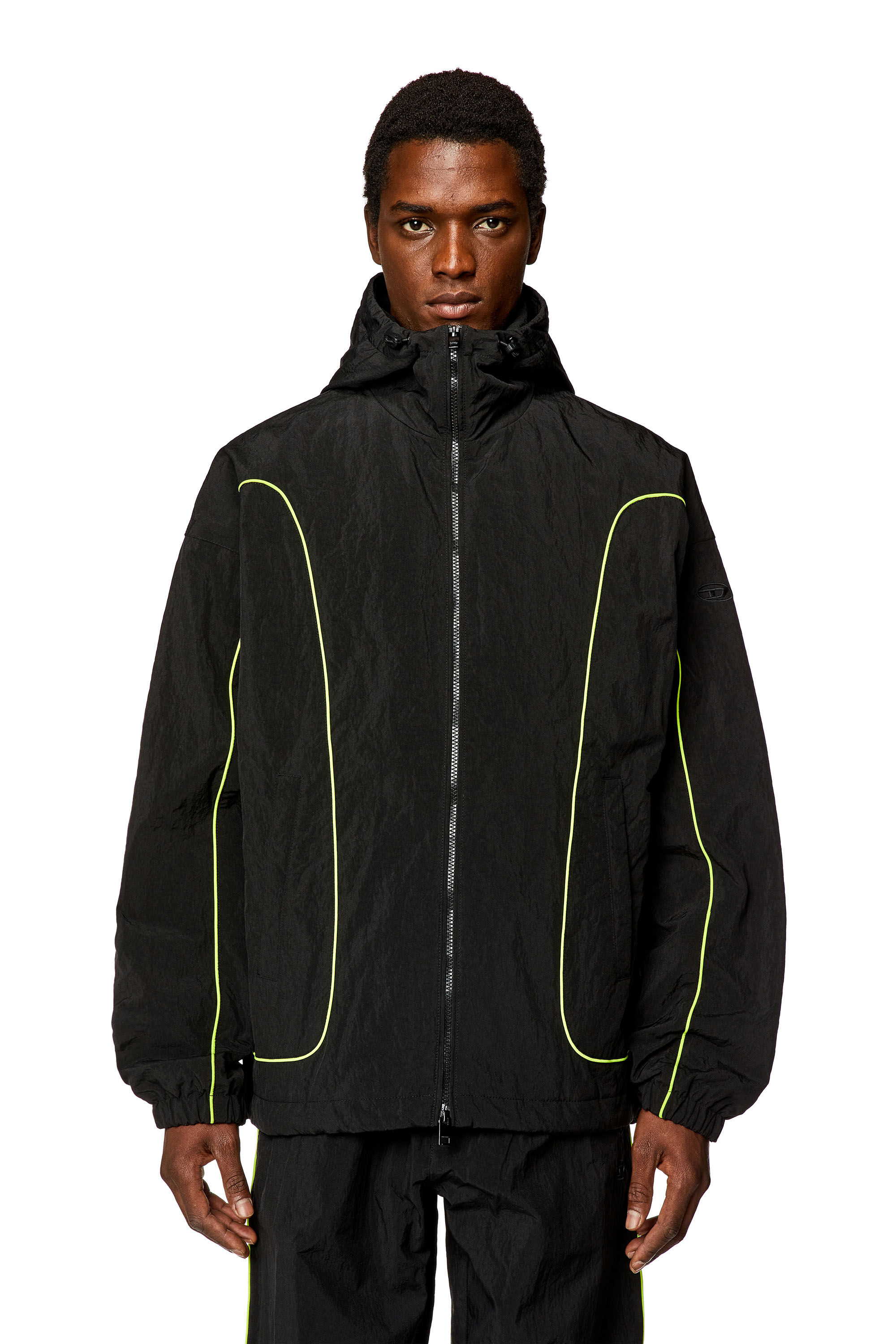 Men's Padded hooded jacket in wrinkled nylon | Black | Diesel