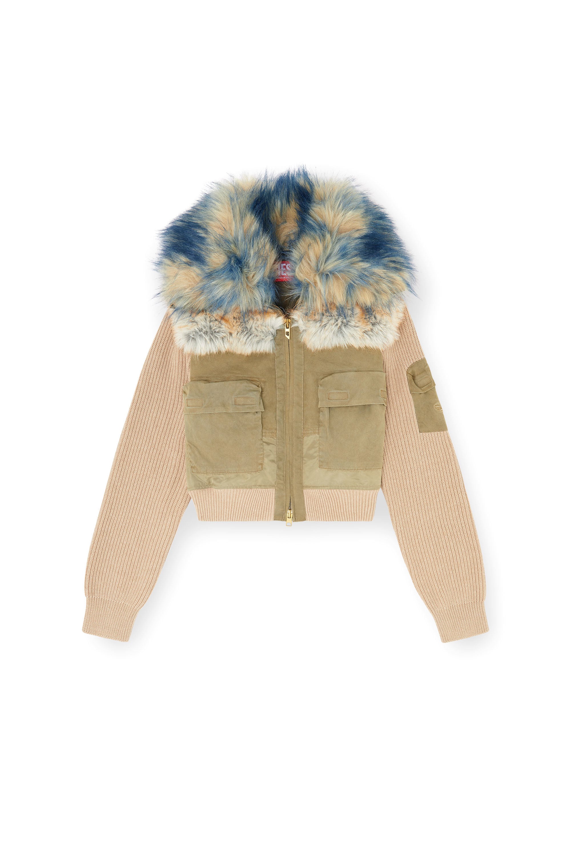 Diesel - G-USTAV, Woman's Bomber jacket with rib-knit and plush trims in Beige - 2