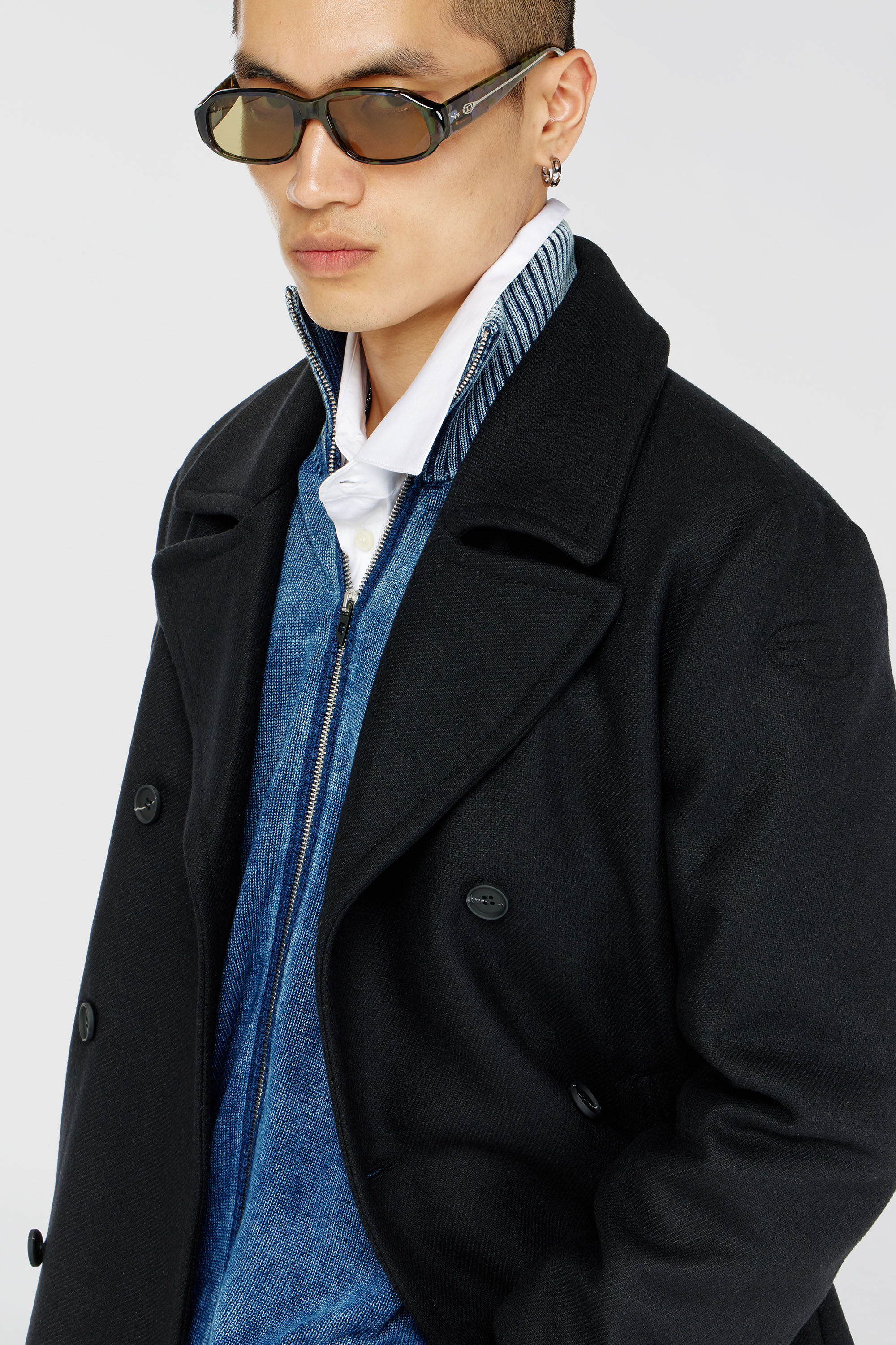 DIESEL　L　 ウール　ピーコート　ブラック　黒　ストレッチ Men's Peacoat in felted wool blend | Black | Diesel TR
