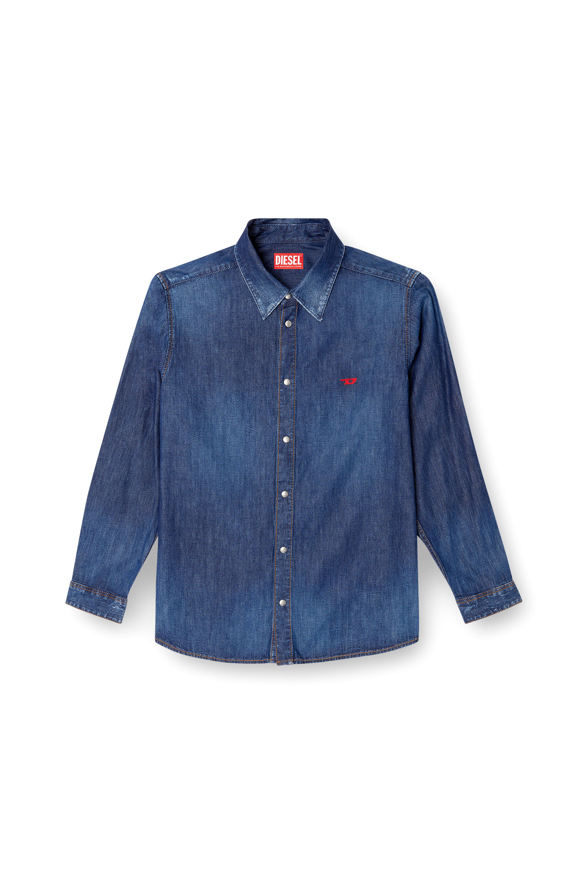 Men's Denim shirt with embroidered logo | Blue | Diesel TR