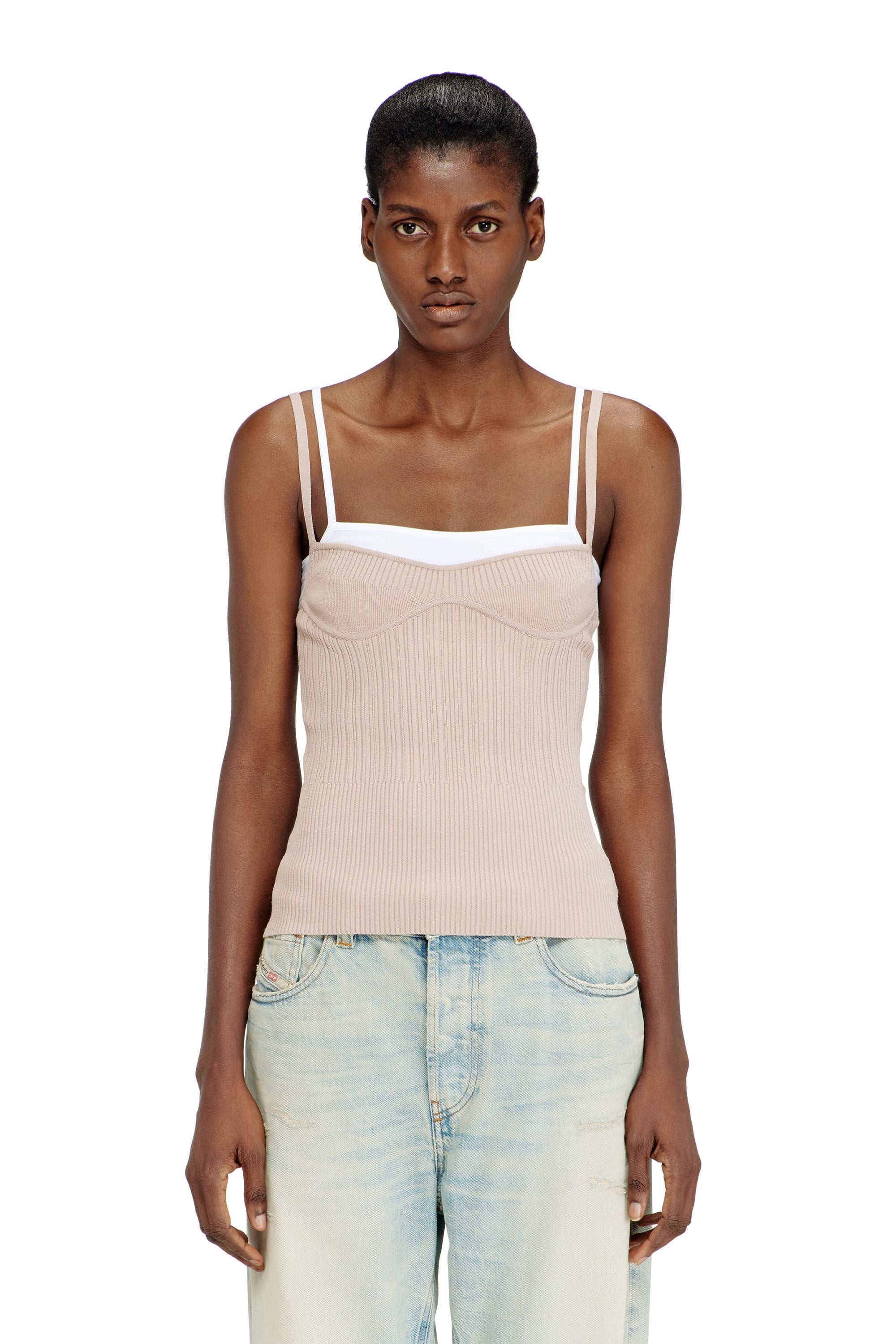 Women's Layered cami top in ribbed knit | Pink | Diesel {{Country}}