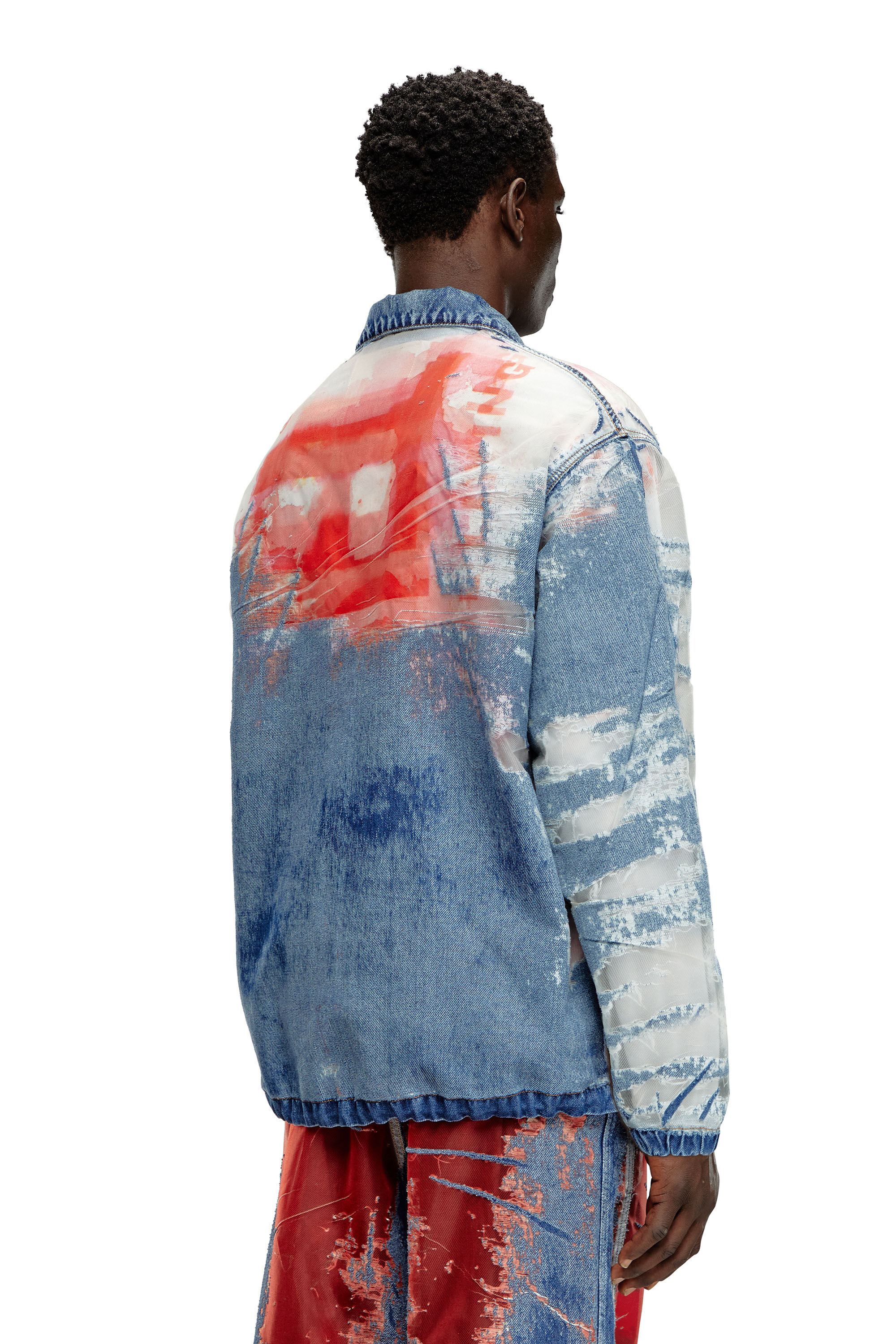 d*4様 archive diesel flare sleeve jacket Men's Denim blazer with craquelé coating | Black | Diesel