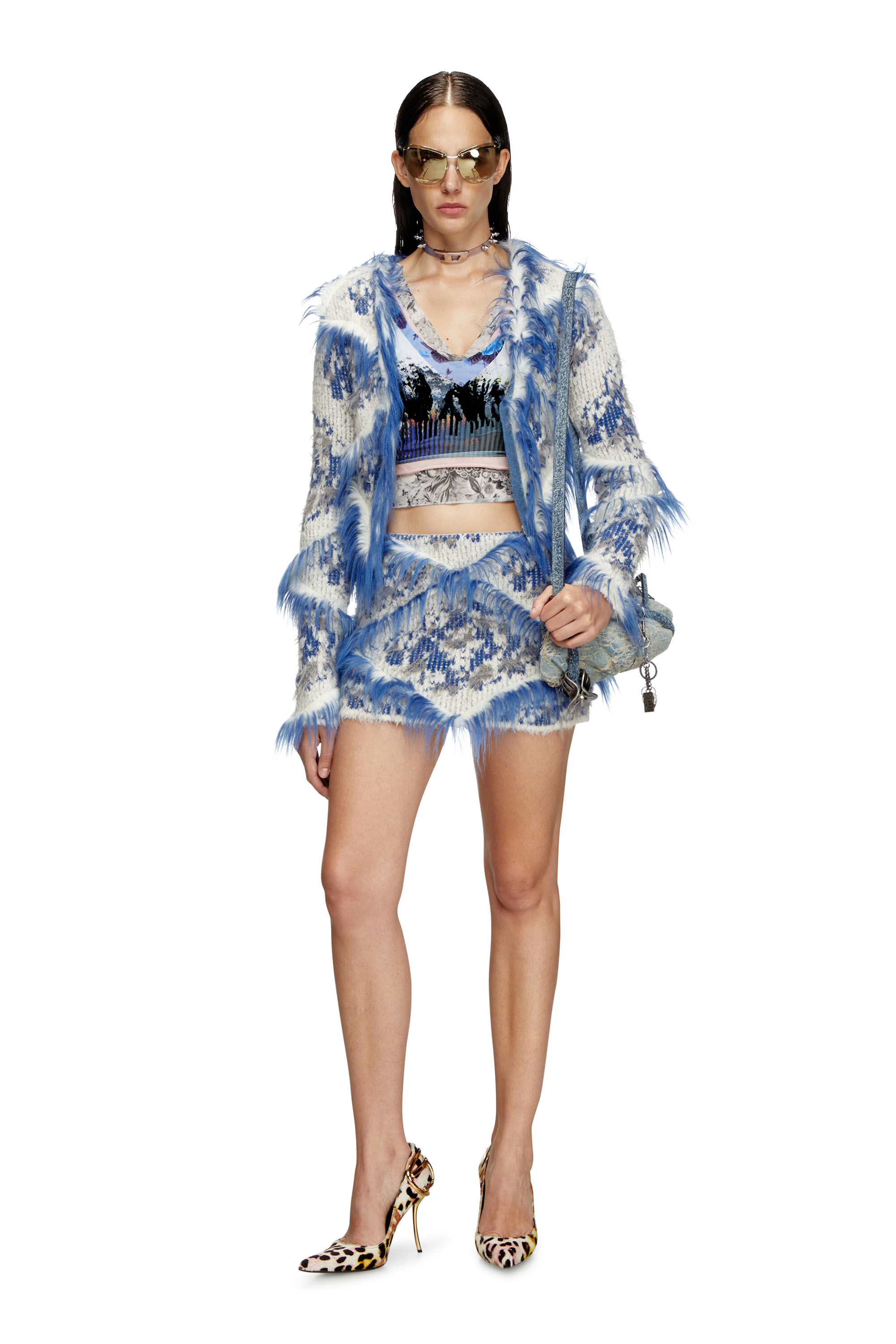 2024✨極美品✨フォクシー　 Cardigan Logan ロイヤルブルー Women's Cropped argyle cardigan with fuzzy trims | Blue | Diesel