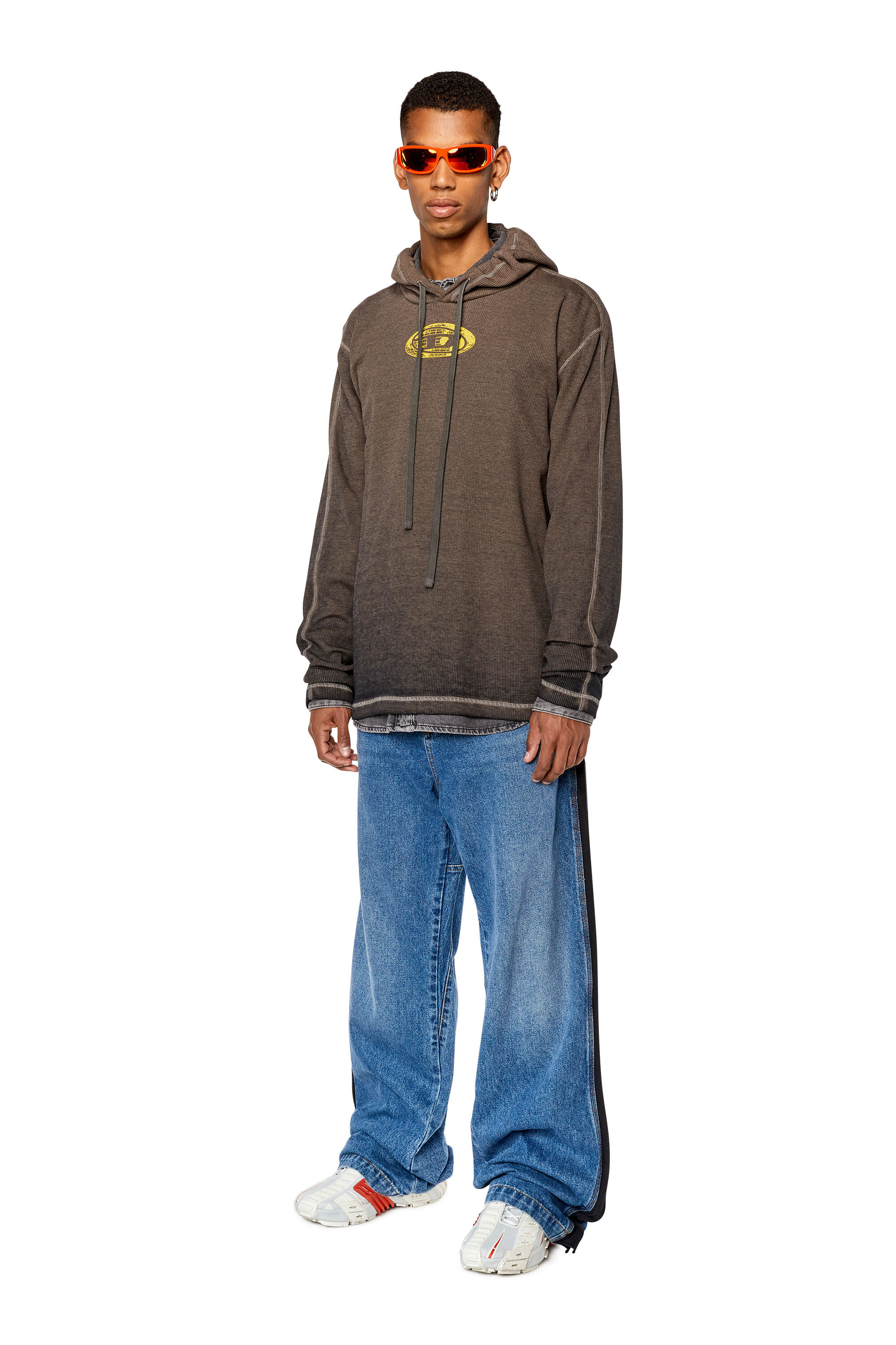 Men's Micro-waffle hoodie with globe D prints | T-CRONE-LS-HOOD Diesel