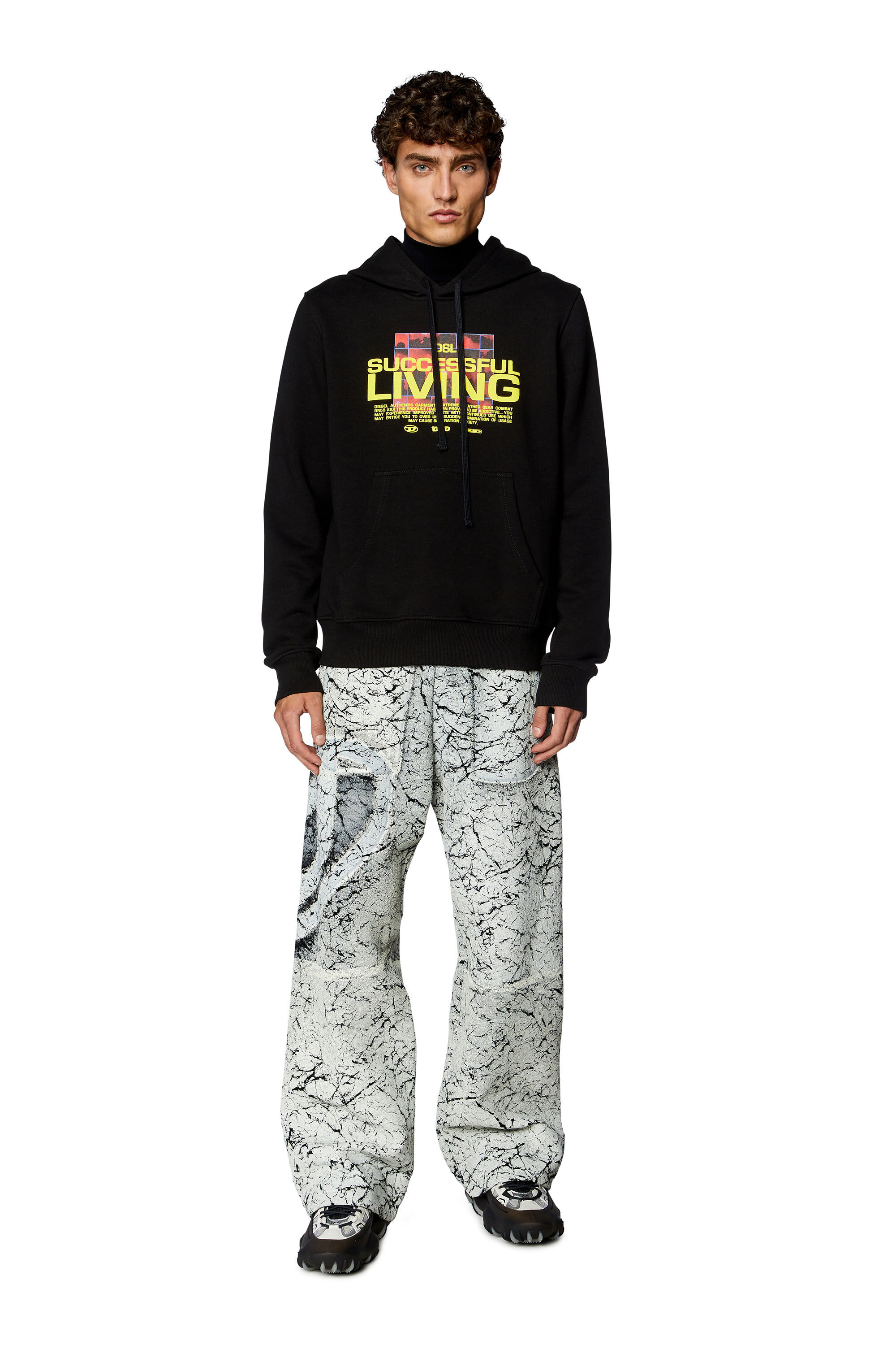 Men's Hoodie with puffy lettering | Black | Diesel