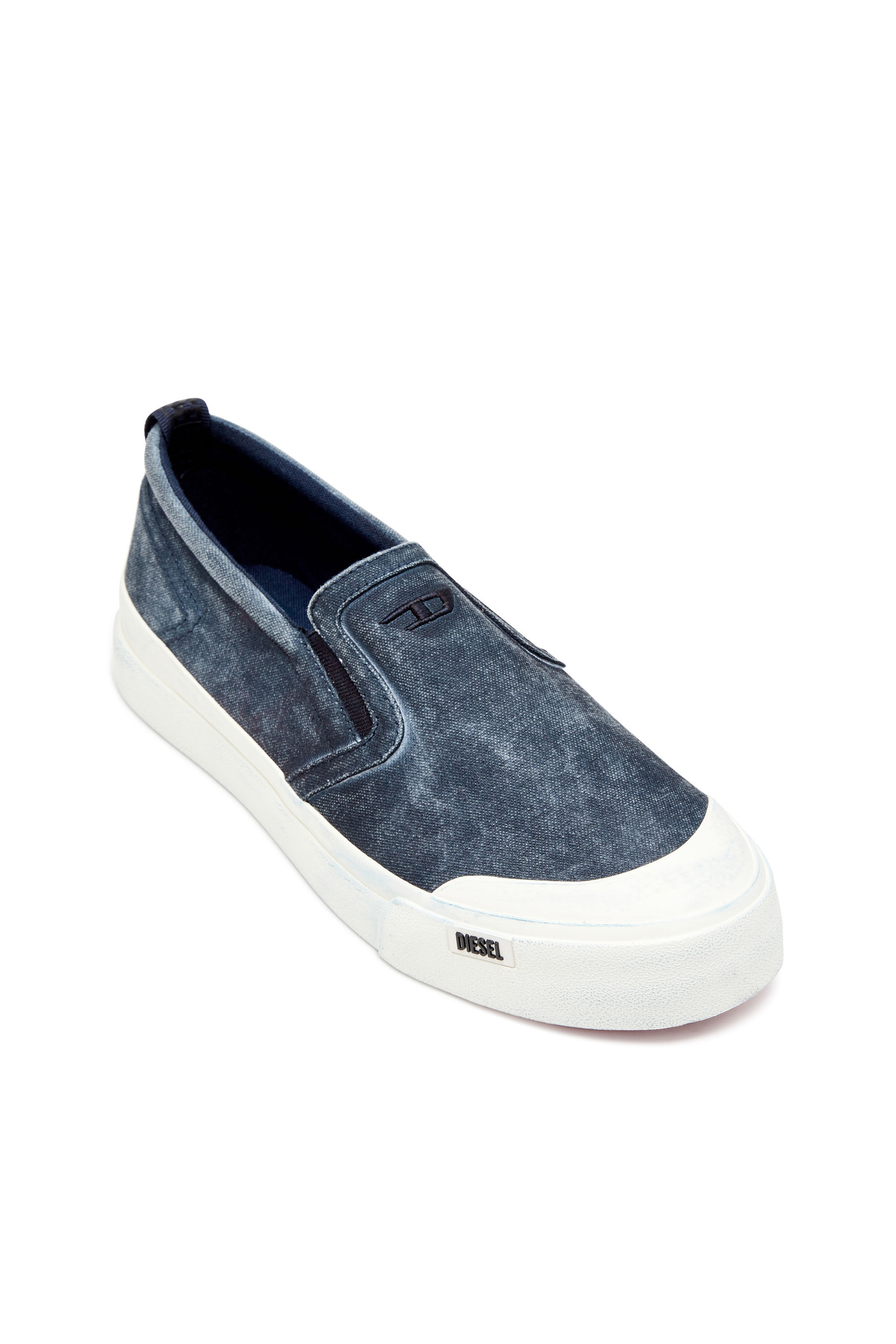 Men's S-Athos-Canvas slip-on sneakers with D embroidery | Blue | Diesel