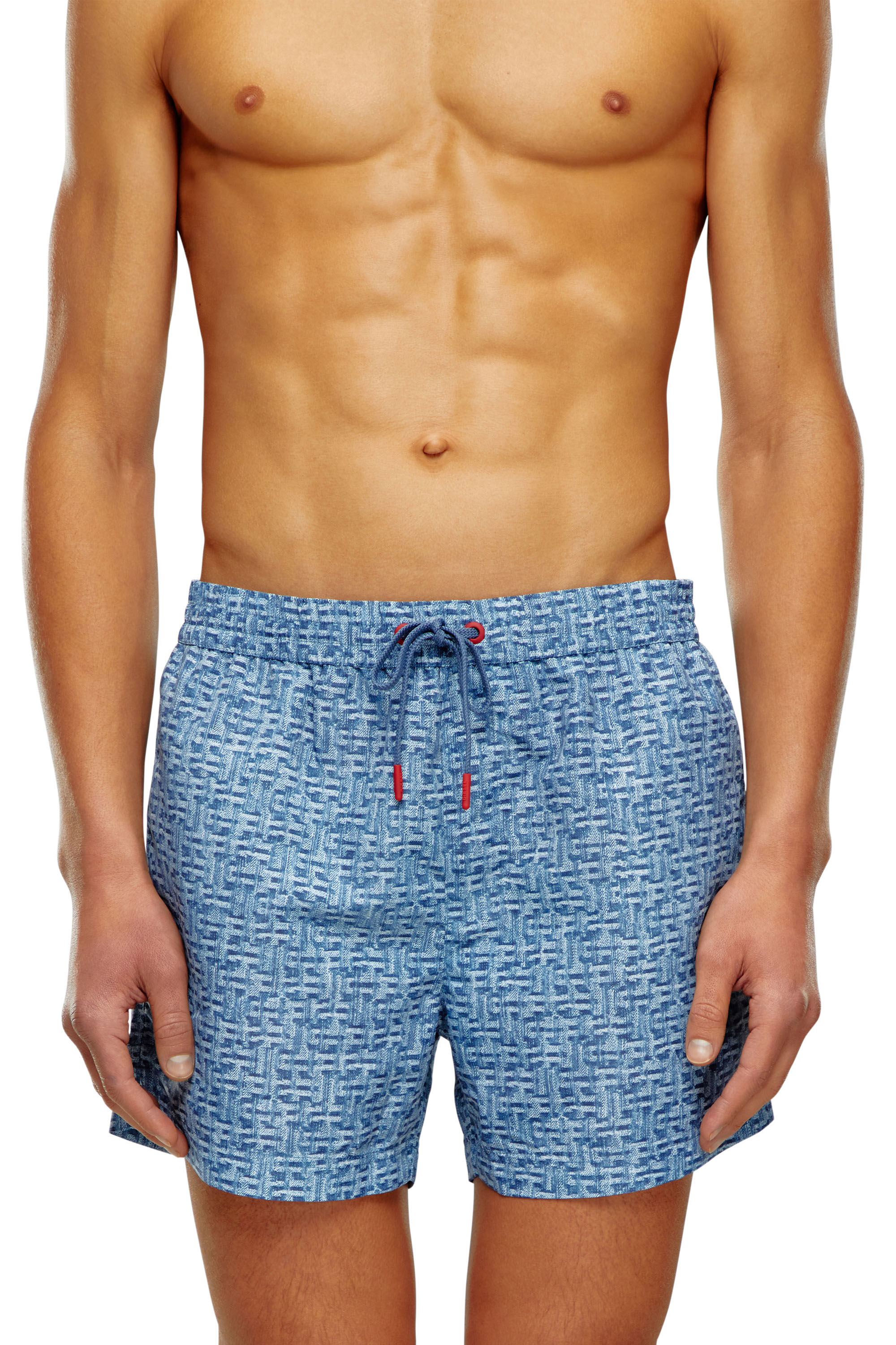 Men's Mid-length swim shorts with denim print | Blue | Diesel