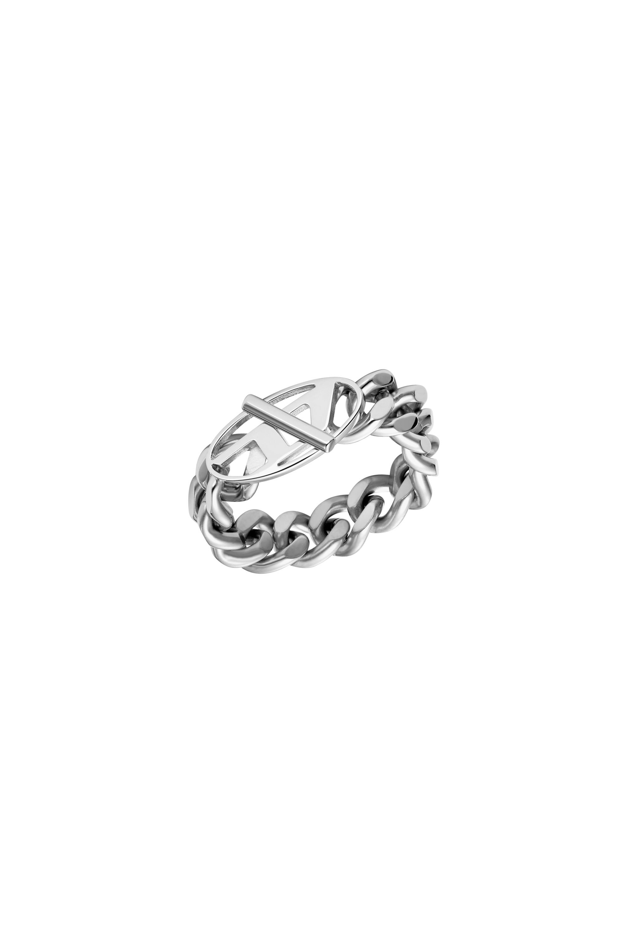 【DIESEL】D Logo Chain Ring Women's D Logo Sterling Silver Band Ring | Silver | Diesel