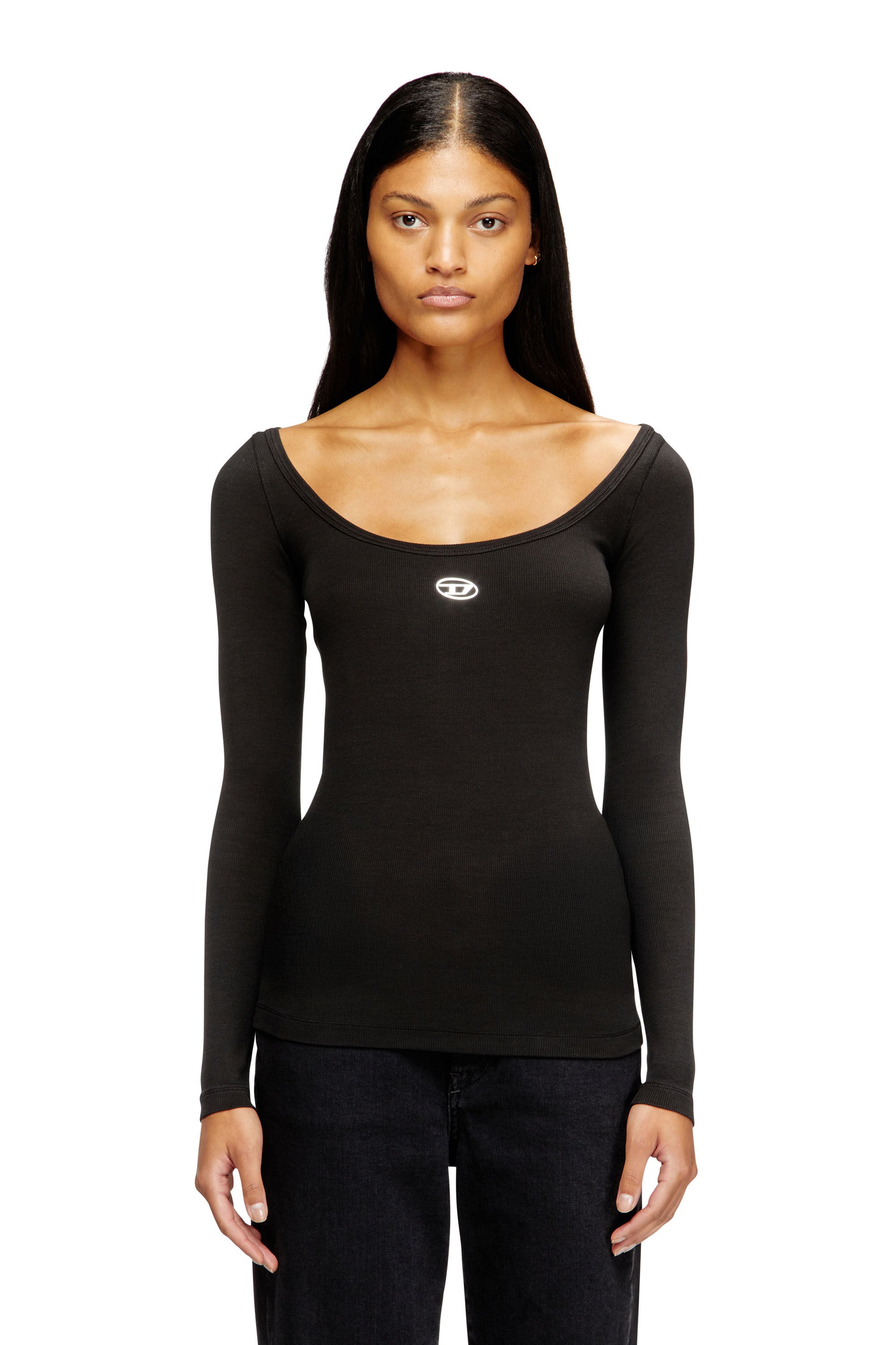 Women's Long sleeve ribbed top with metallic Oval D | Black