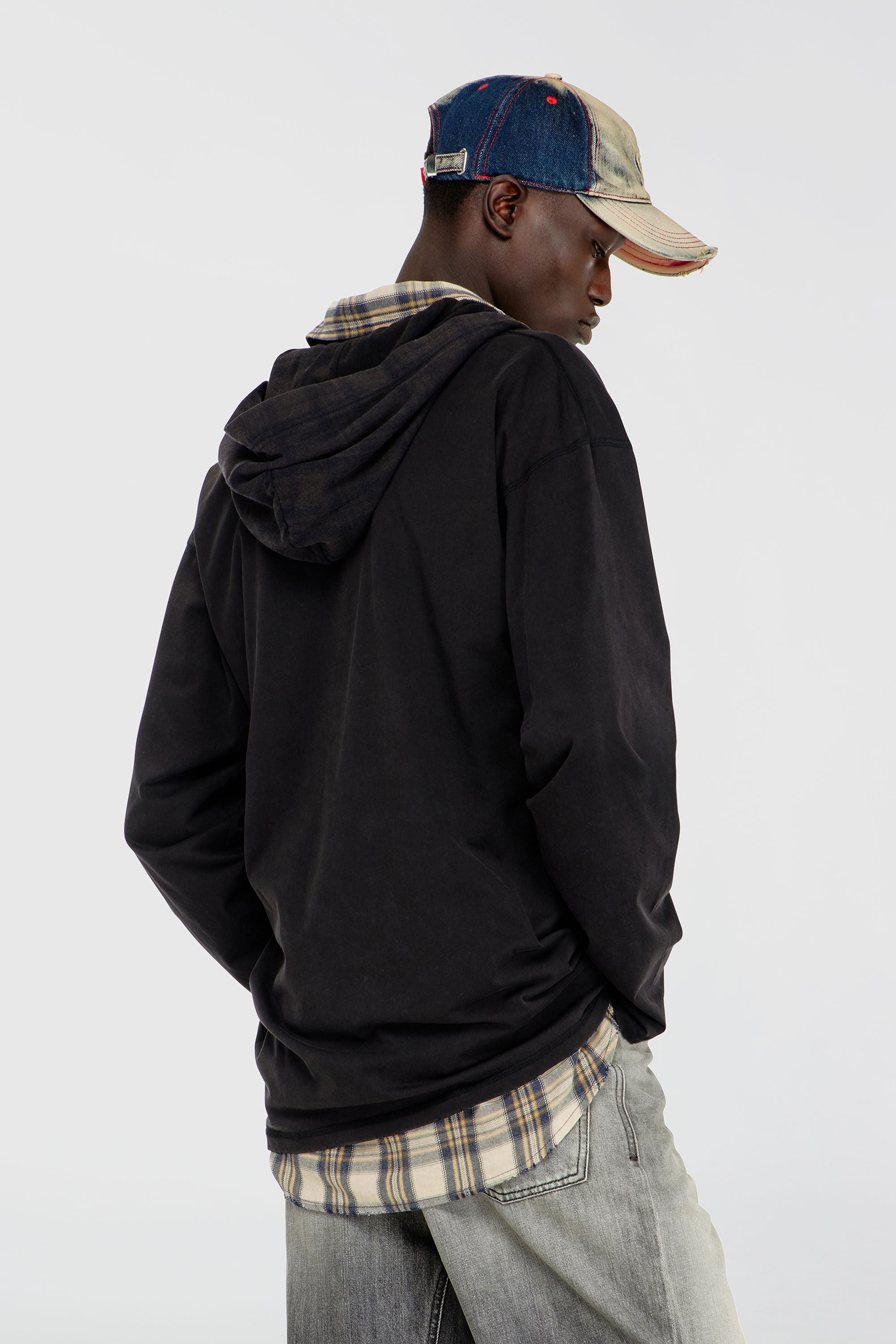 Men's Long-sleeve T-shirt with flannel hood | Black | Diesel TR