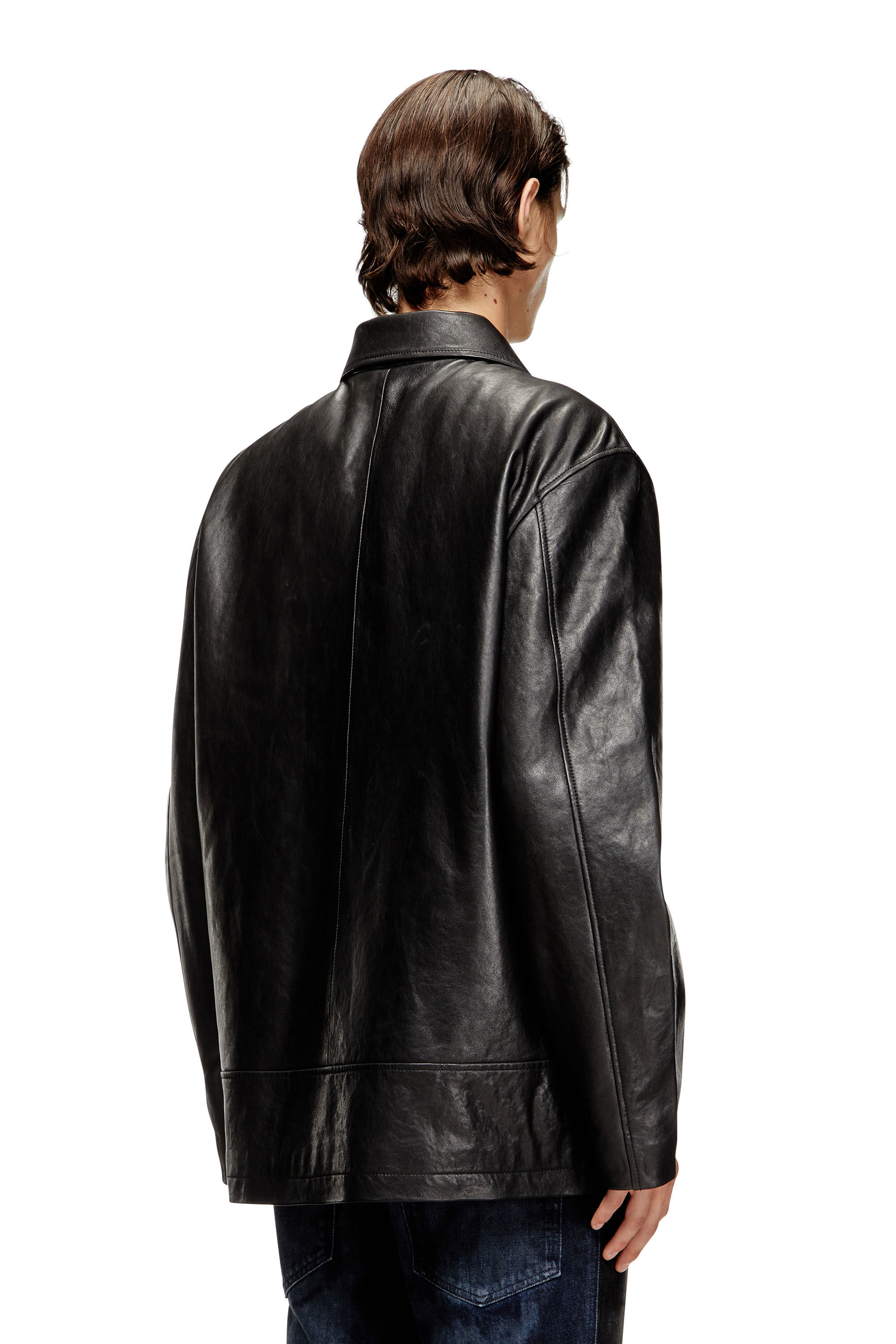 Men's Padded leather jacket | Black | Diesel