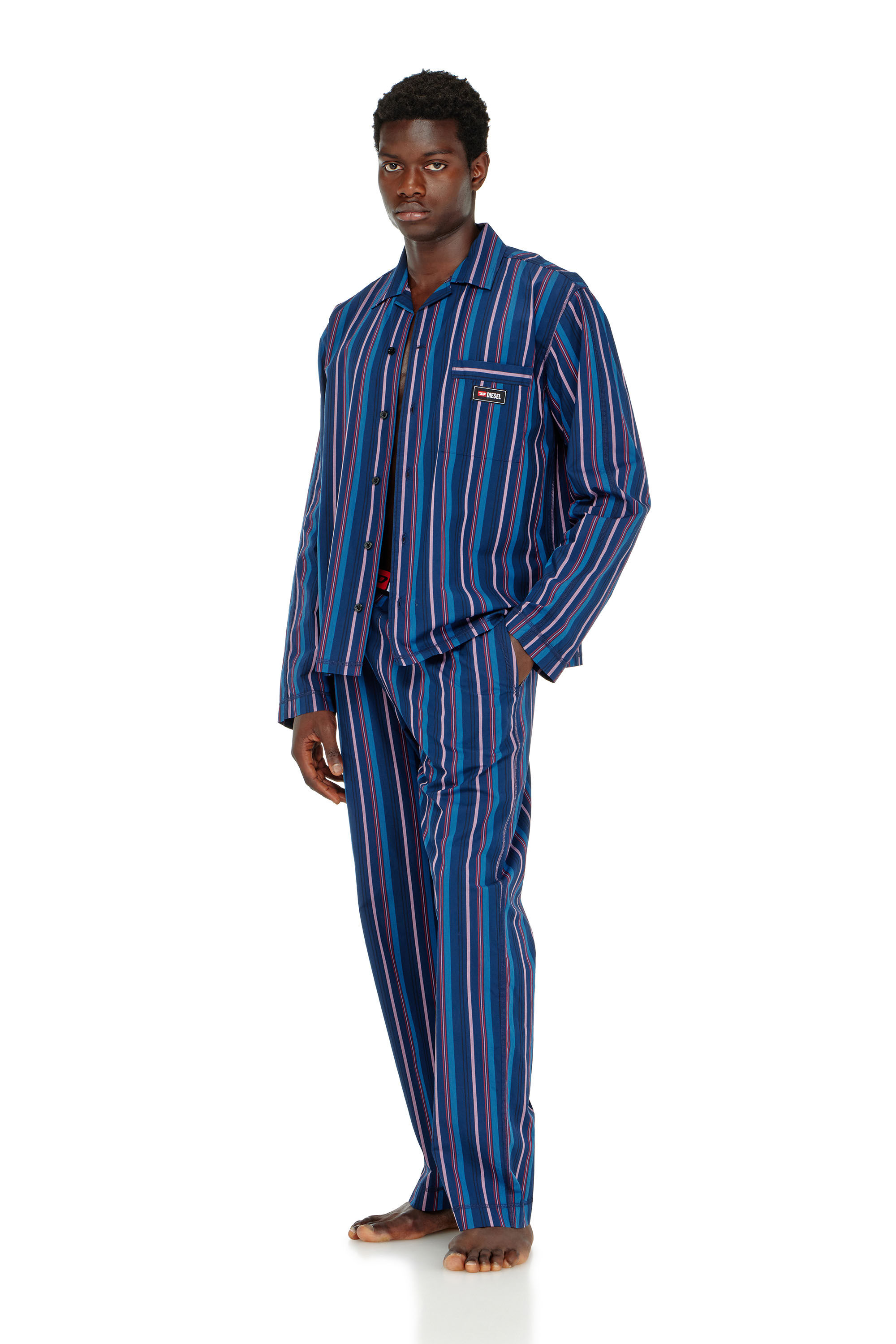 Diesel - SET-PAUL-D-CORE, Man's Cotton pajama set with stripes in Blue - 1
