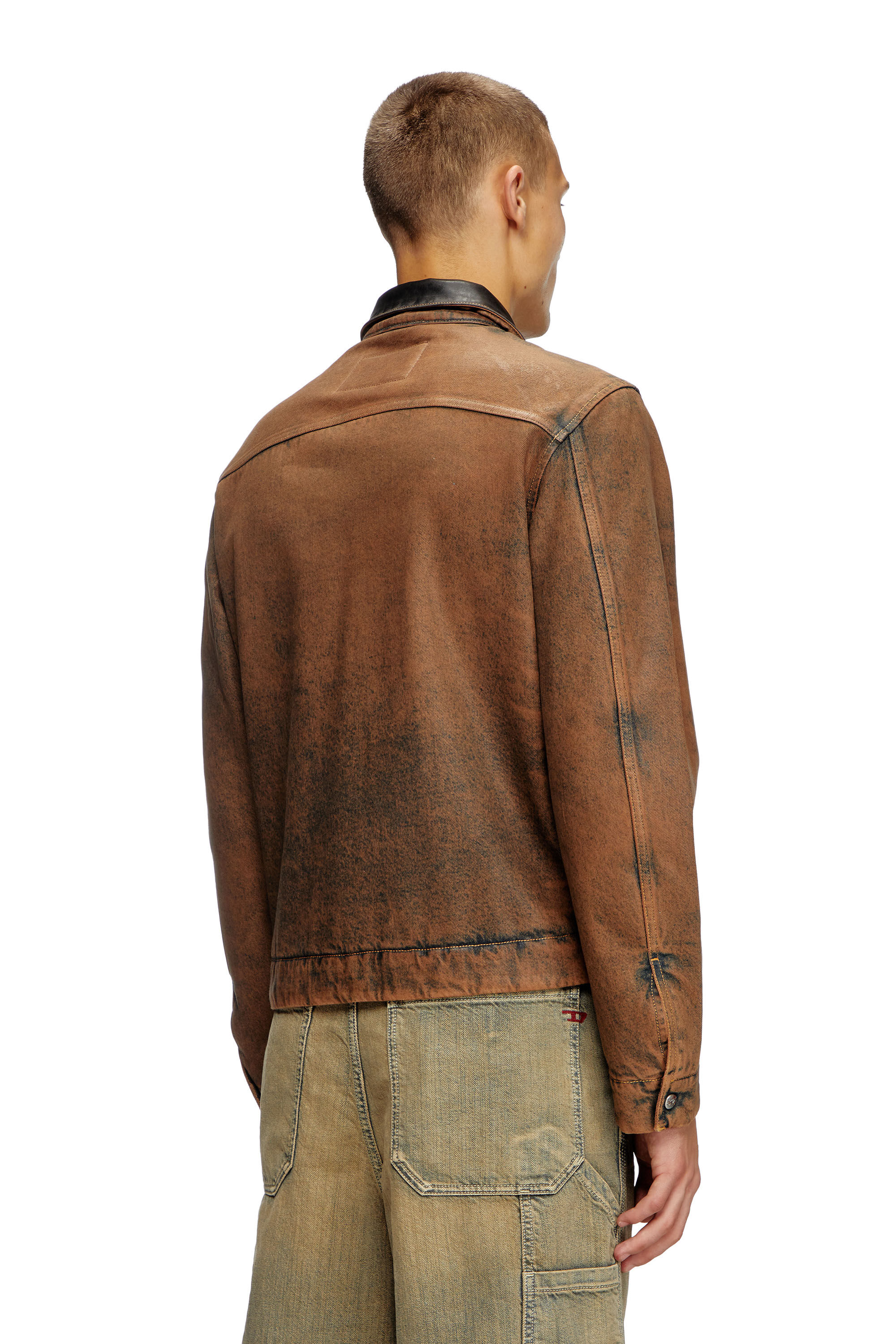 Diesel - D-ROHE-S, Man's Padded blouson in coated denim in Brown - 4