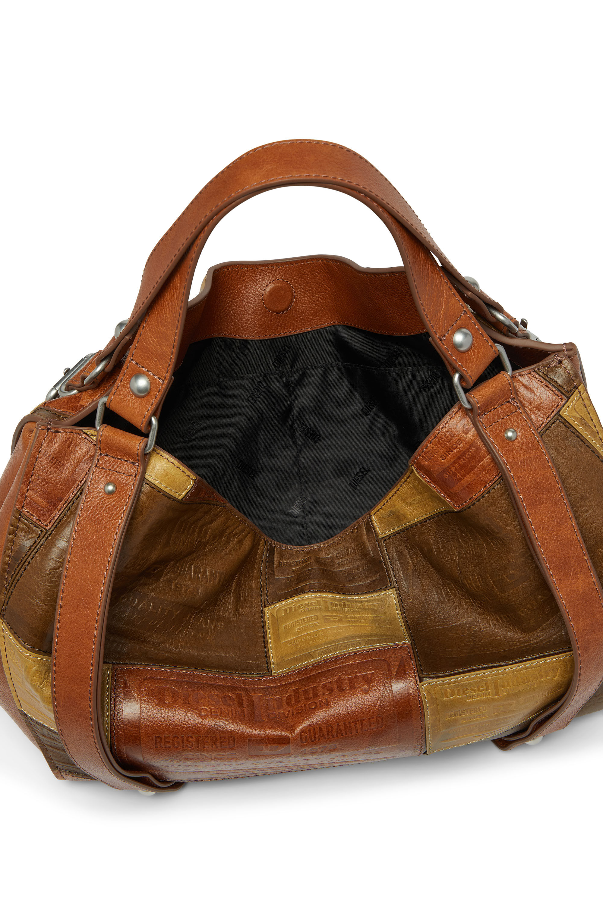 Women's D-One-Medium top-handle bag in patchwork leather | Brown