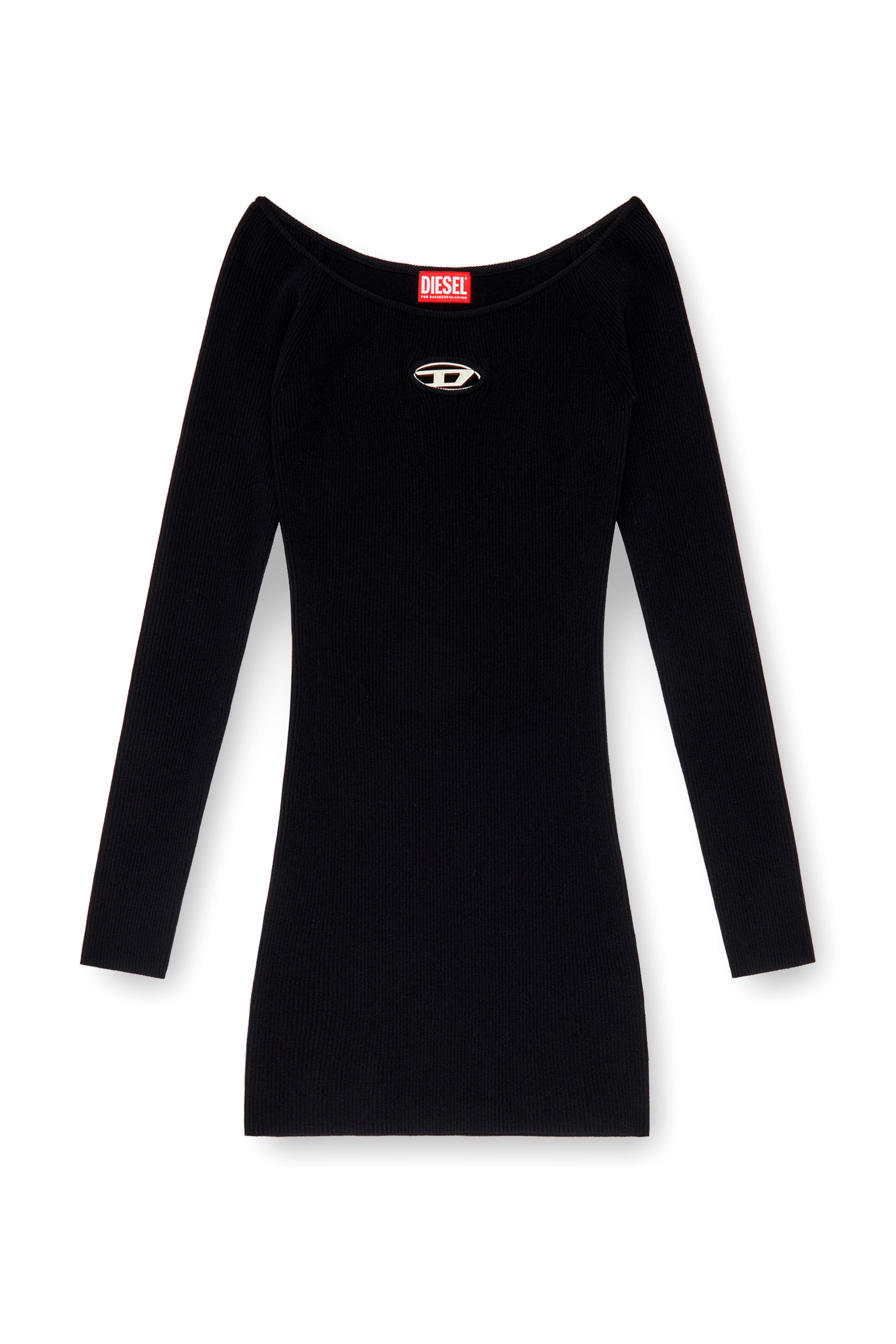 Women's Off-the-shoulder dress in ribbed knit | Black | Diesel