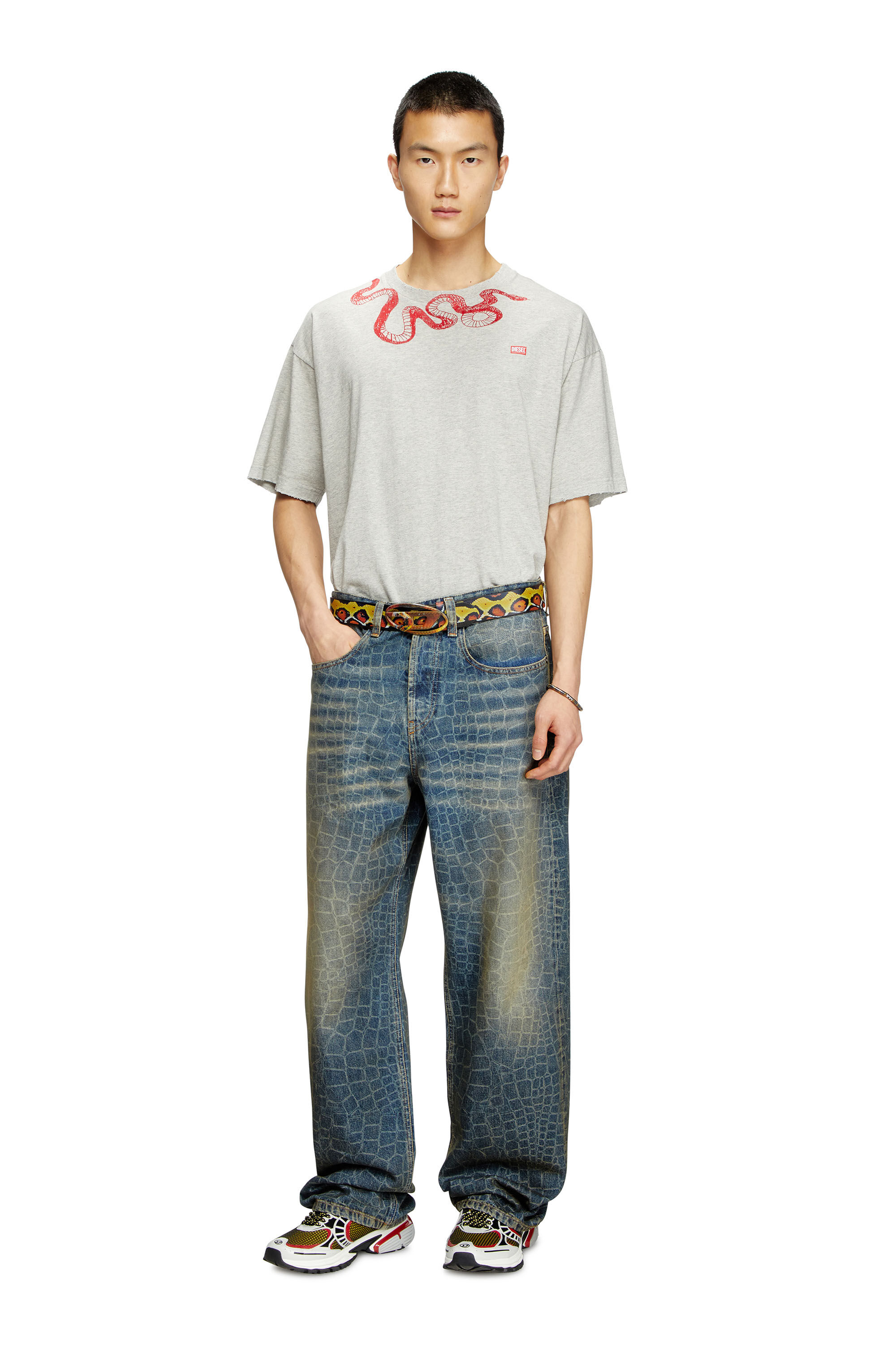 Women's T-shirt with snake embroidery | Grey | Diesel
