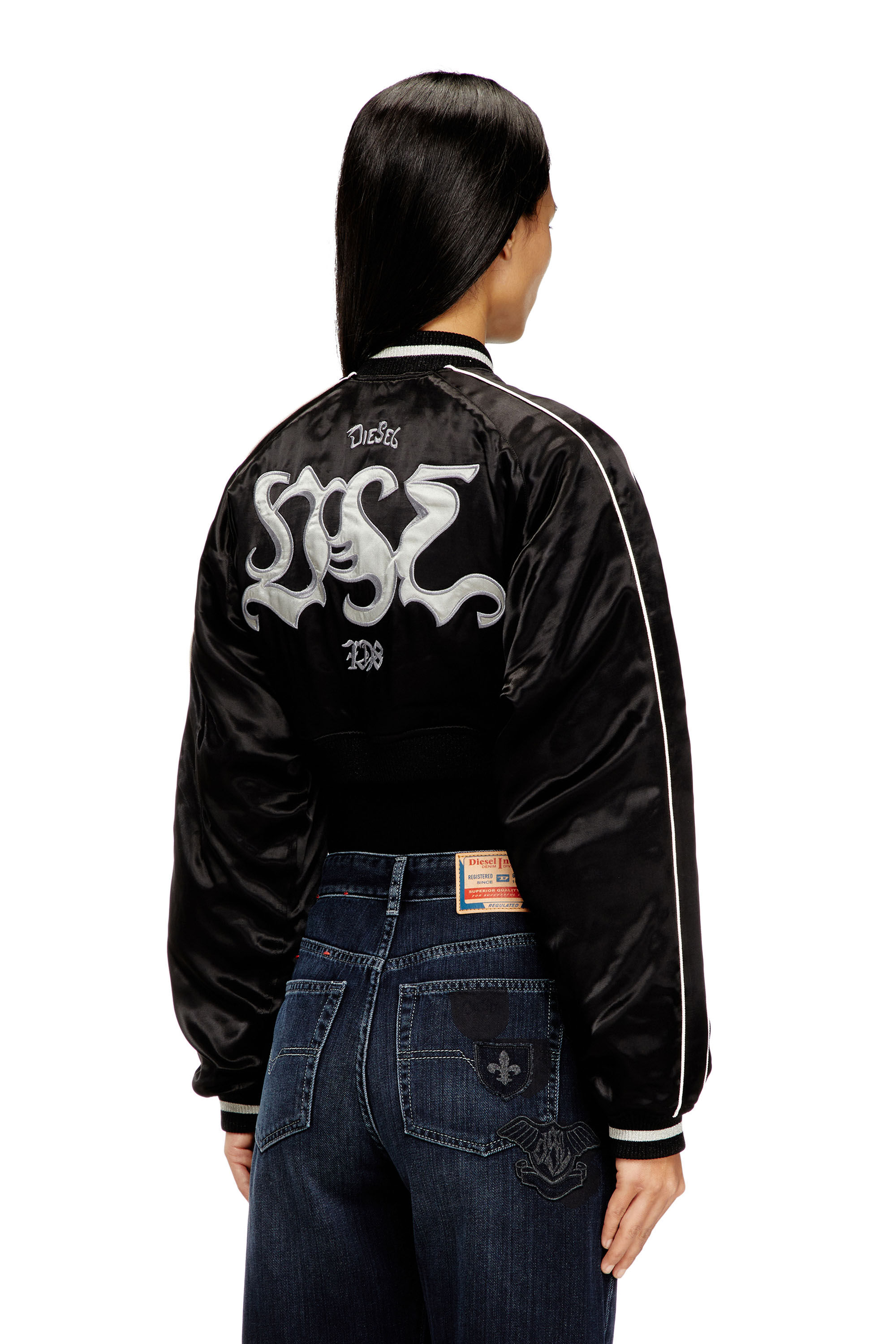 Women's Cropped satin souvenir jacket | Black | Diesel
