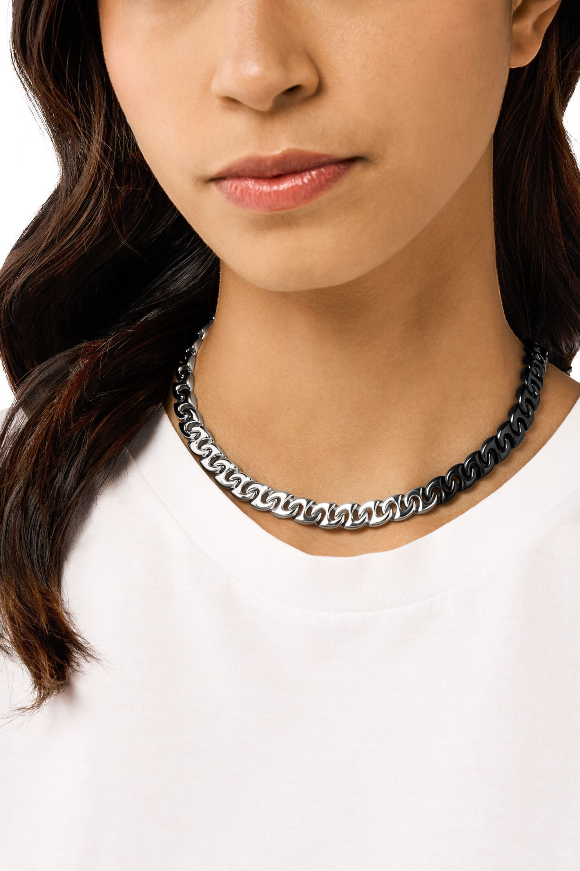 Women s Two Tone Stainless Steel Chain Necklace Silver Diesel