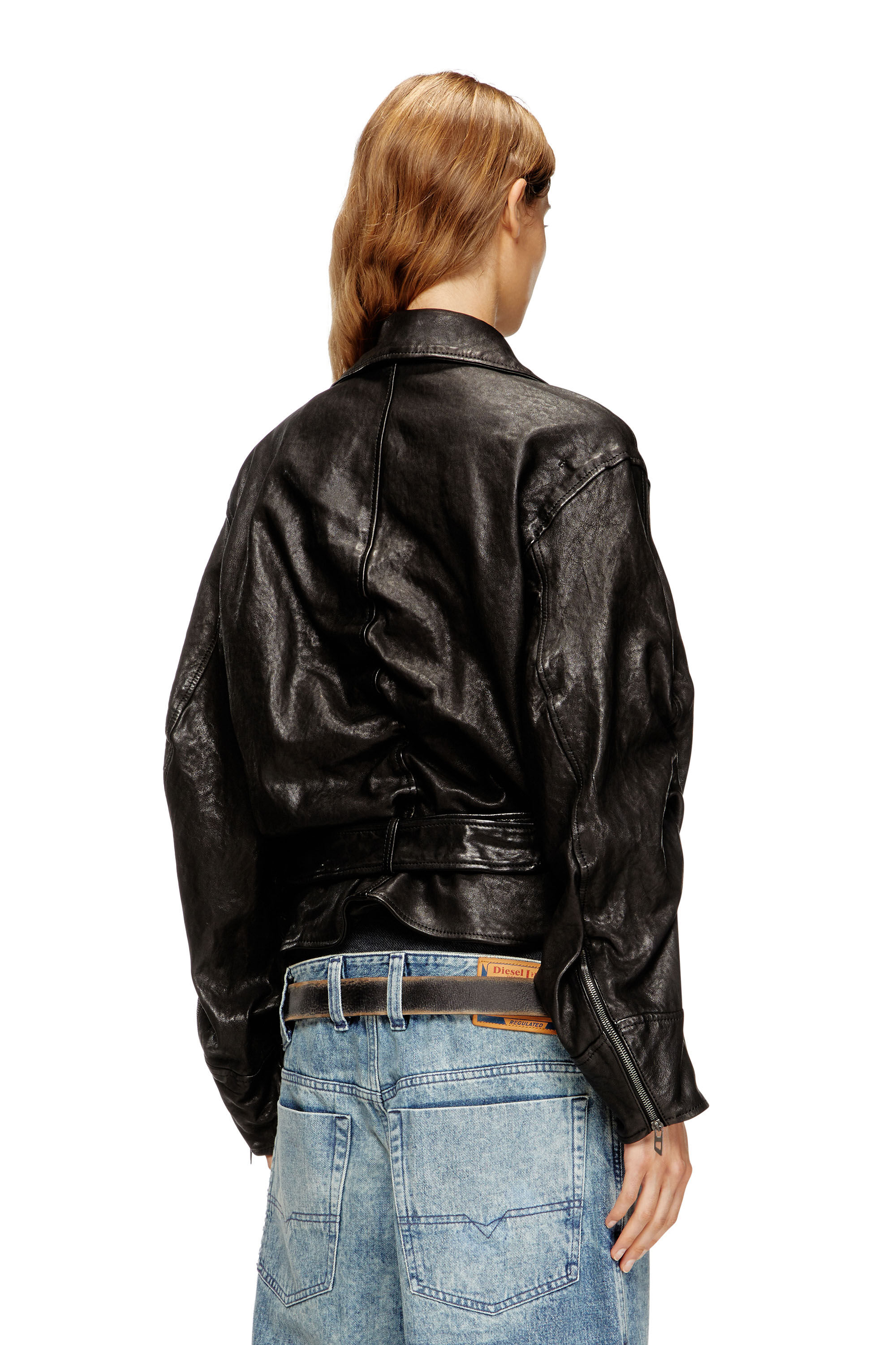Women's Belted jacket in boiled leather | Black | Diesel