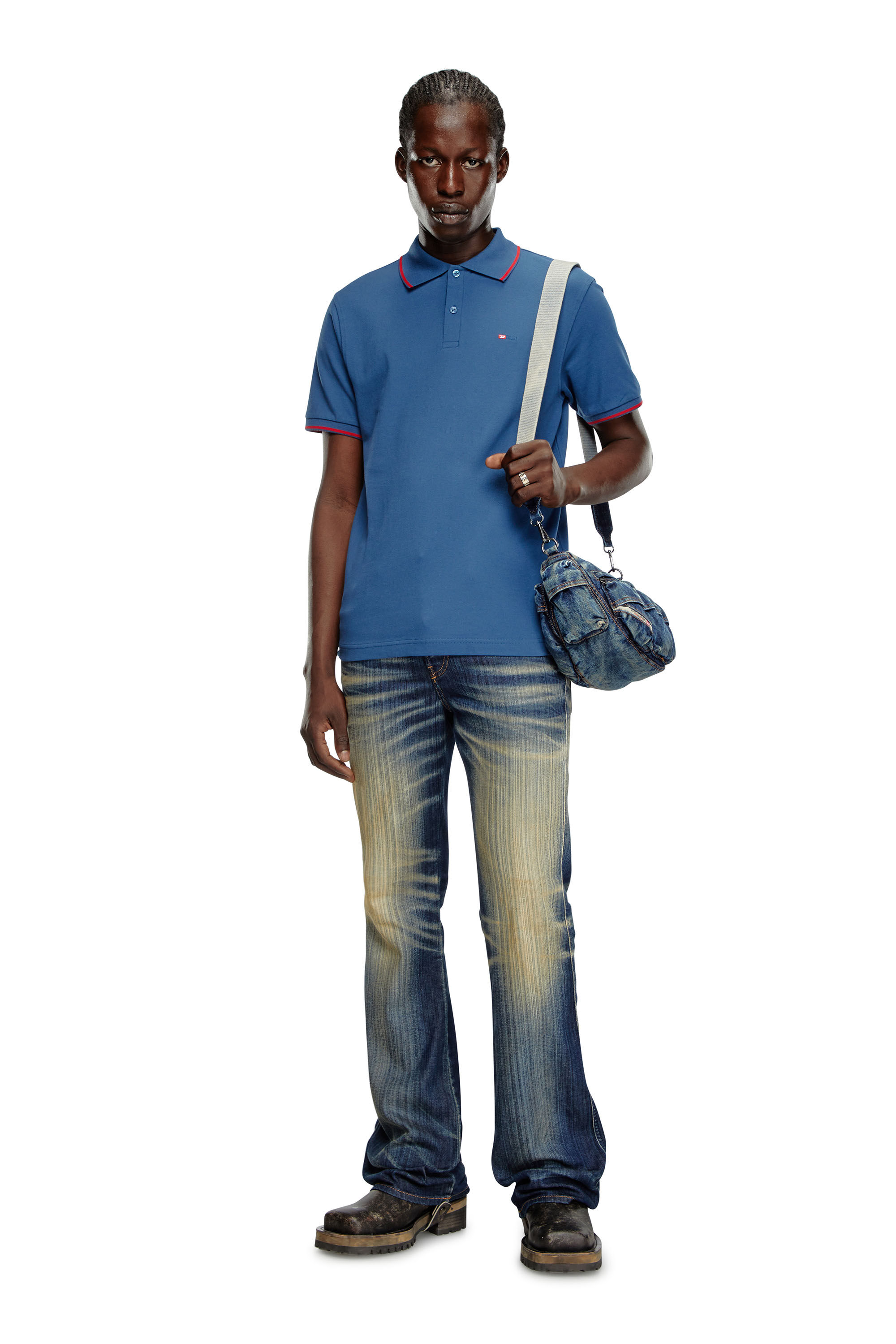 Diesel - T-FERRY-MICRODIV, Man's Polo shirt with micro Diesel embroidery in Blue - 1