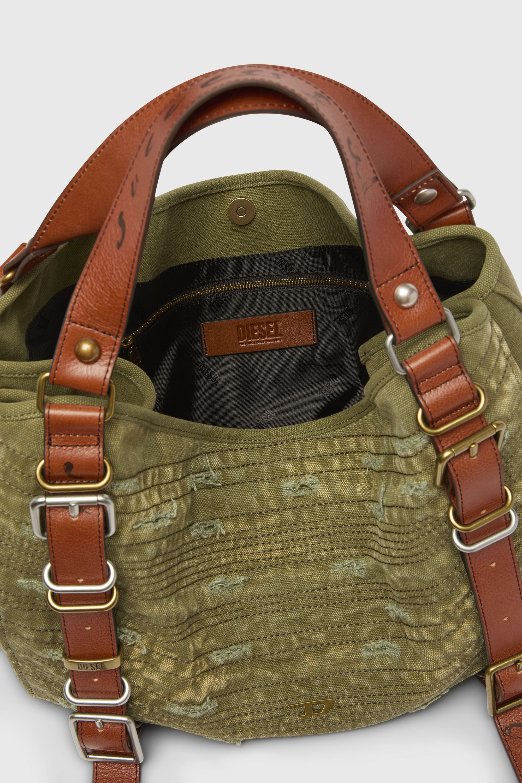 Women's D-One-Medium top-handle bag in distressed canvas | Green