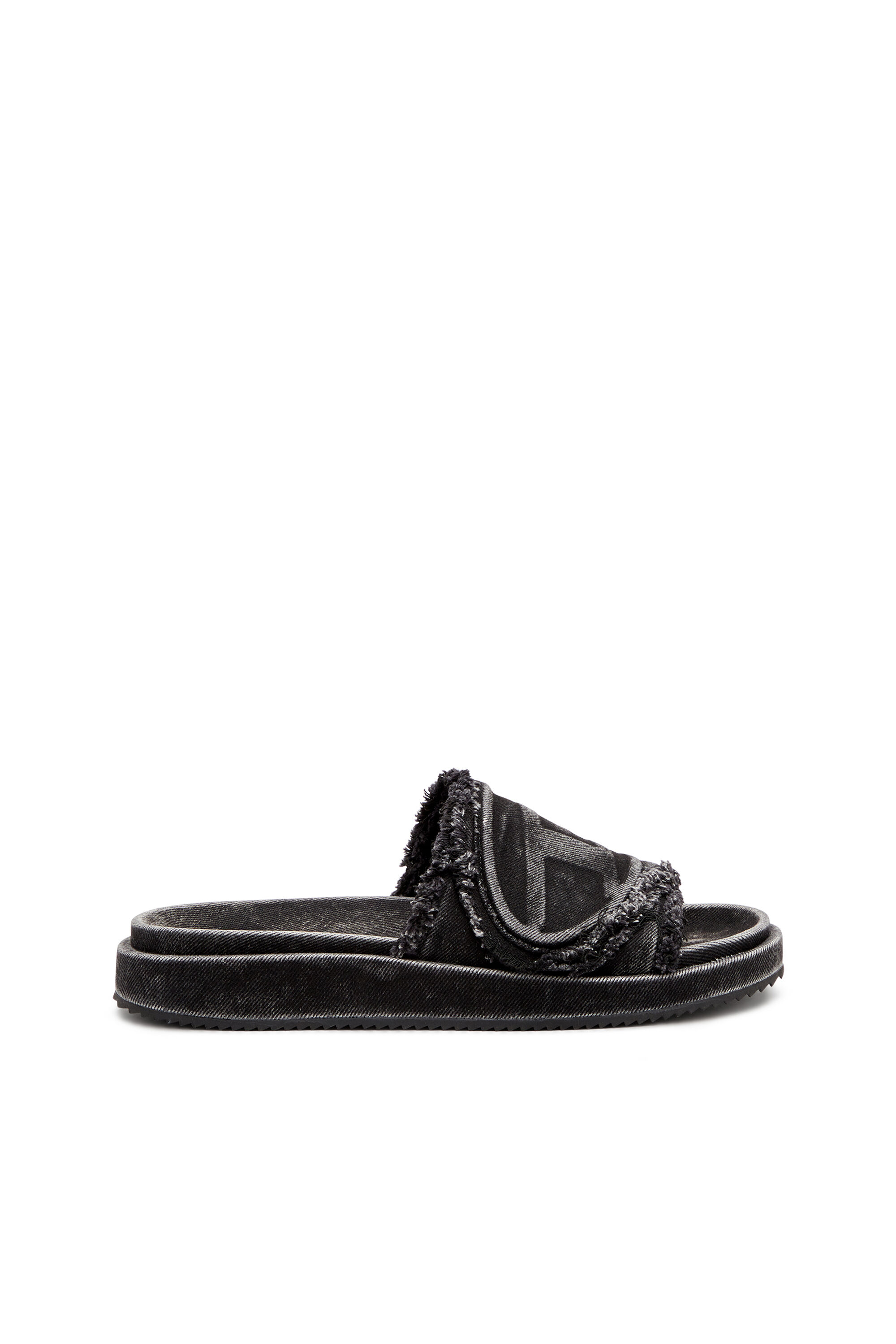 ◆DIESEL◆ SA Oval D PF W Sandal Black Y03284P0585H1939 Y032 Women's Sa-Slide D-Distressed denim slides | Black | Diesel