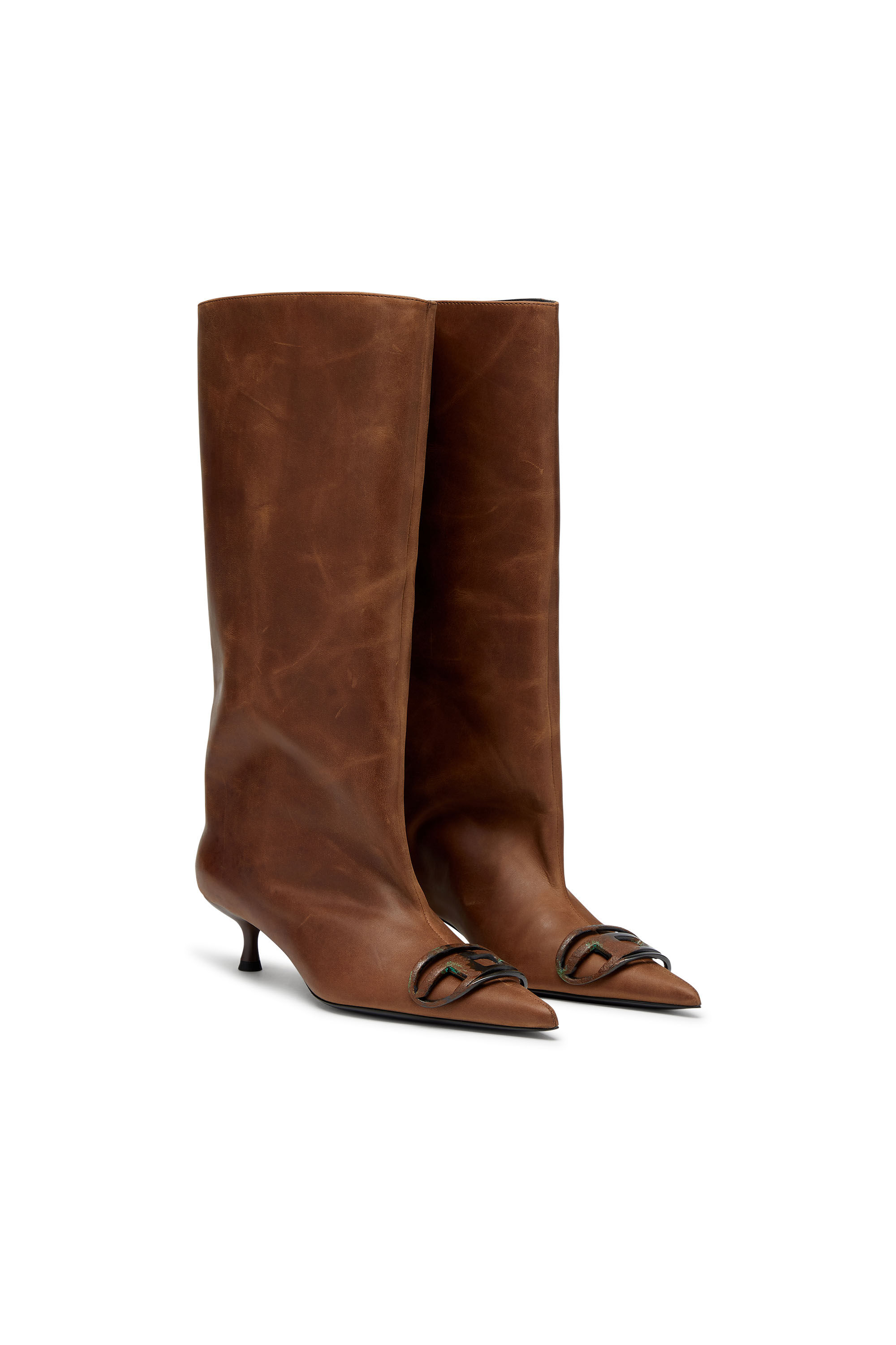 Women's D-Venus-Knee-high boots in oiled leather | Brown | Diesel