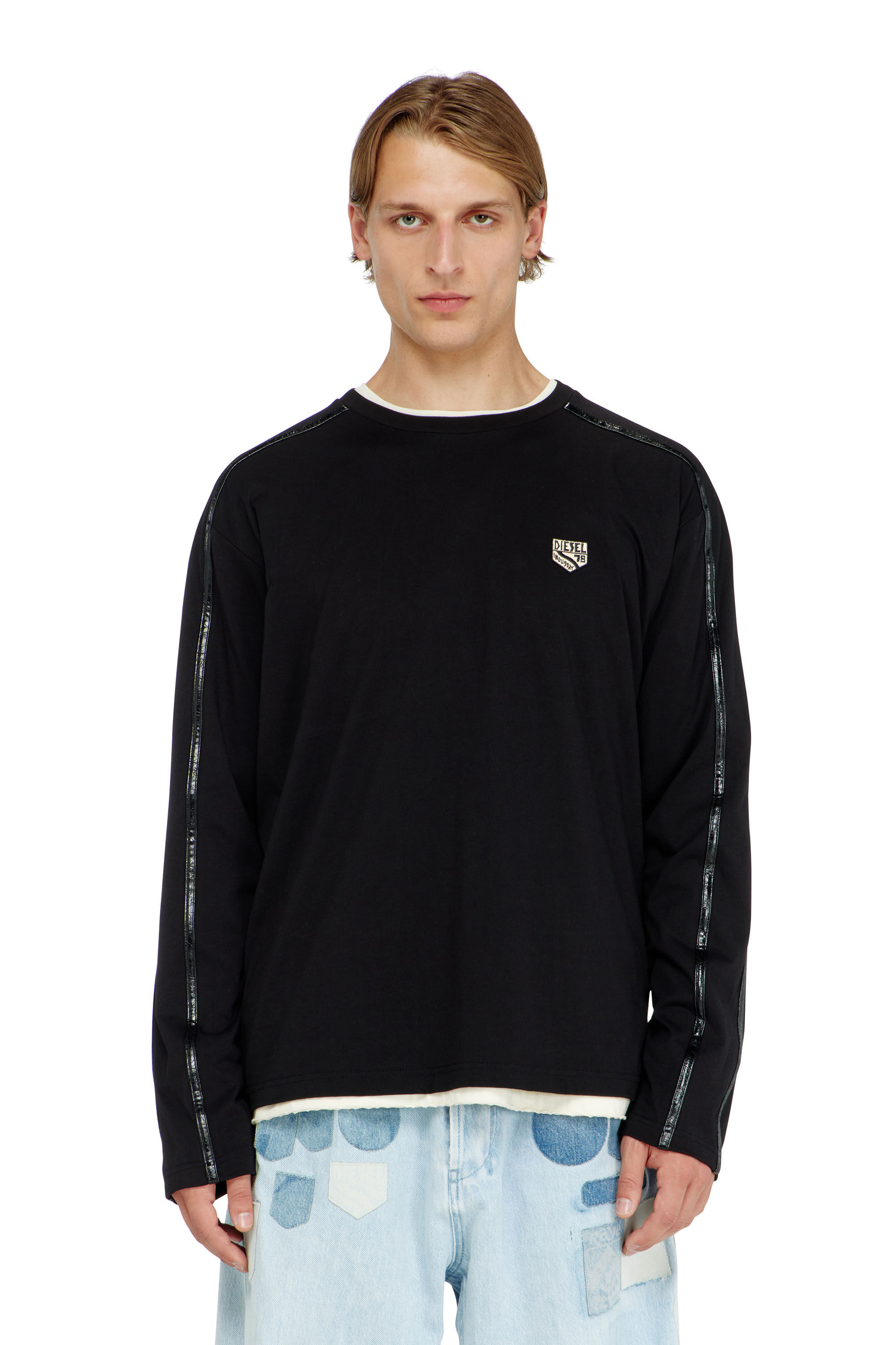 Men's Long-sleeve T-shirt with tonal trims | Black | Diesel TR Men's Long-sleeve T-shirt with tonal trims | Black | Diesel TR