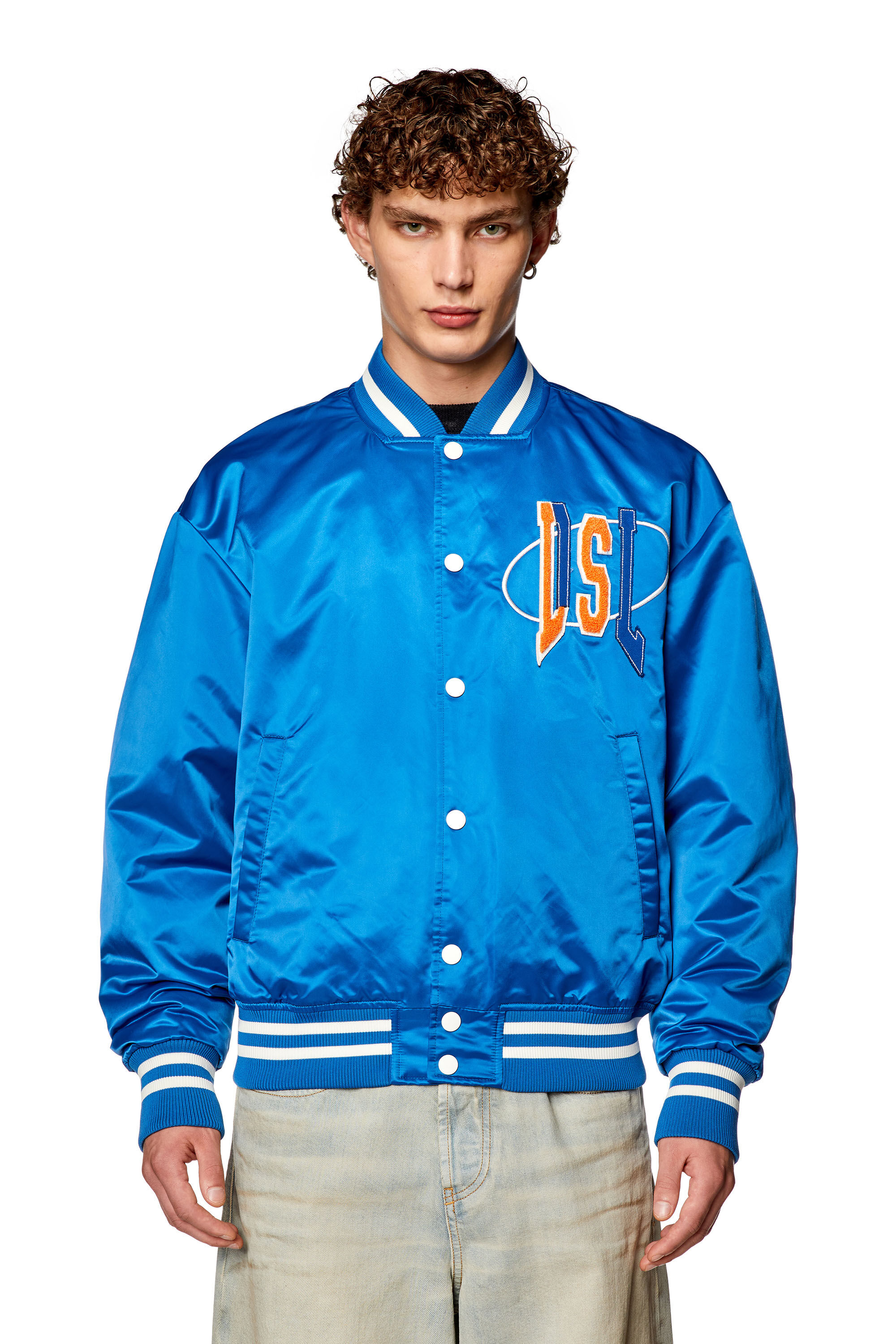Men s Satin track jacket with LIES patches Blue Diesel