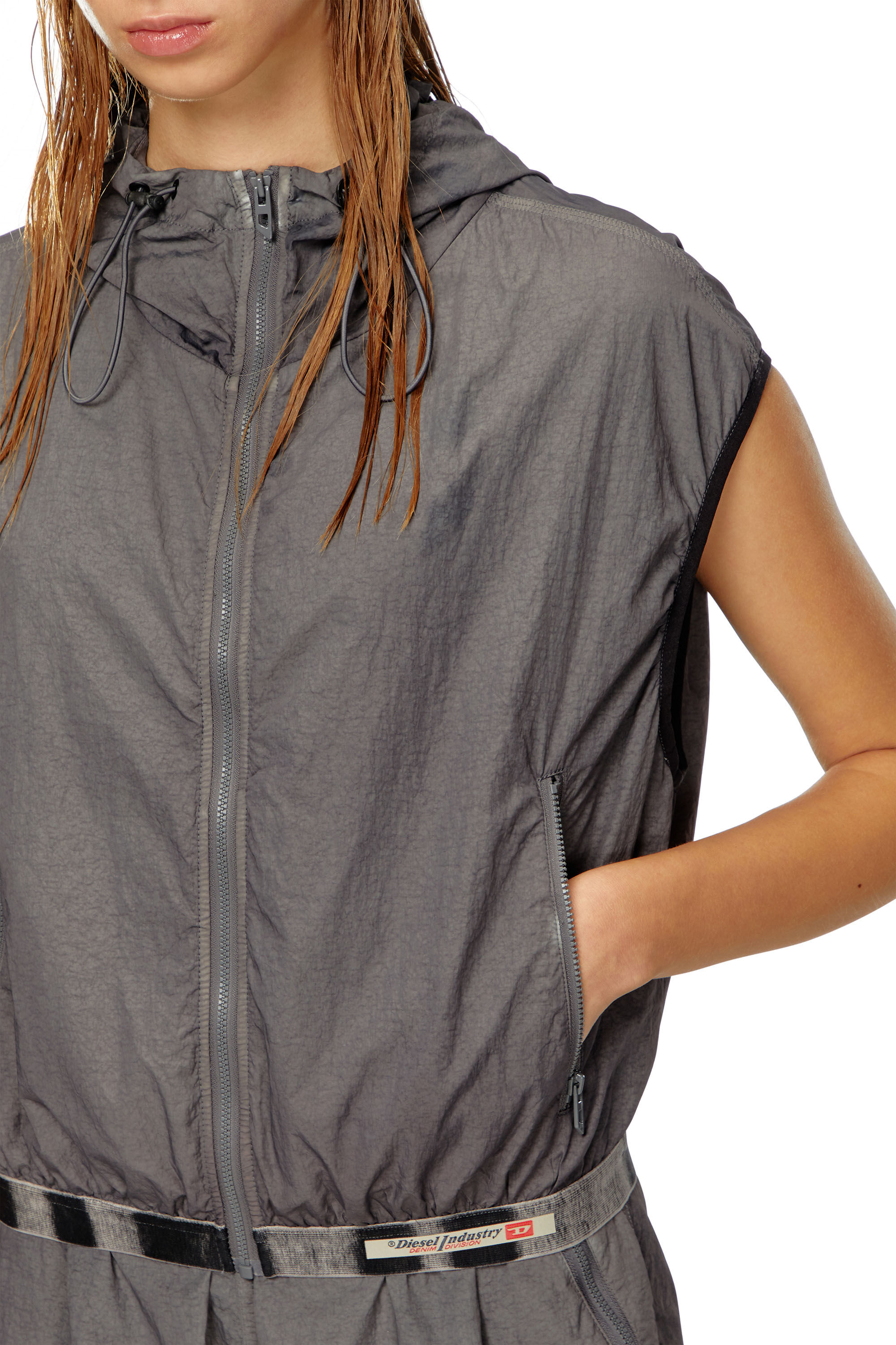 Women's Hooded vest in recycled nylon | Grey | Diesel