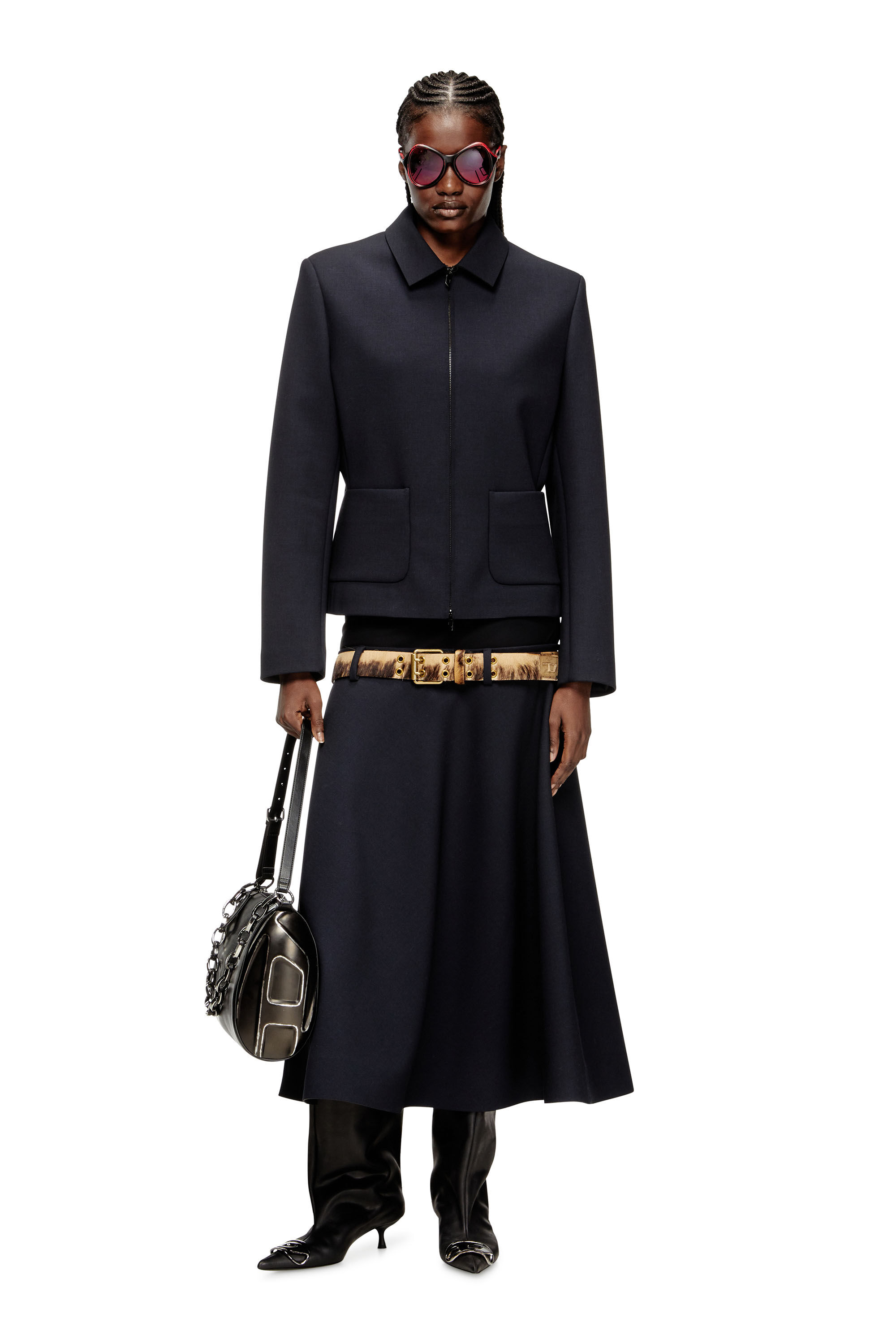 Women's Drop-waist skirt in neoprene-bonded fabric | Blue | Diesel