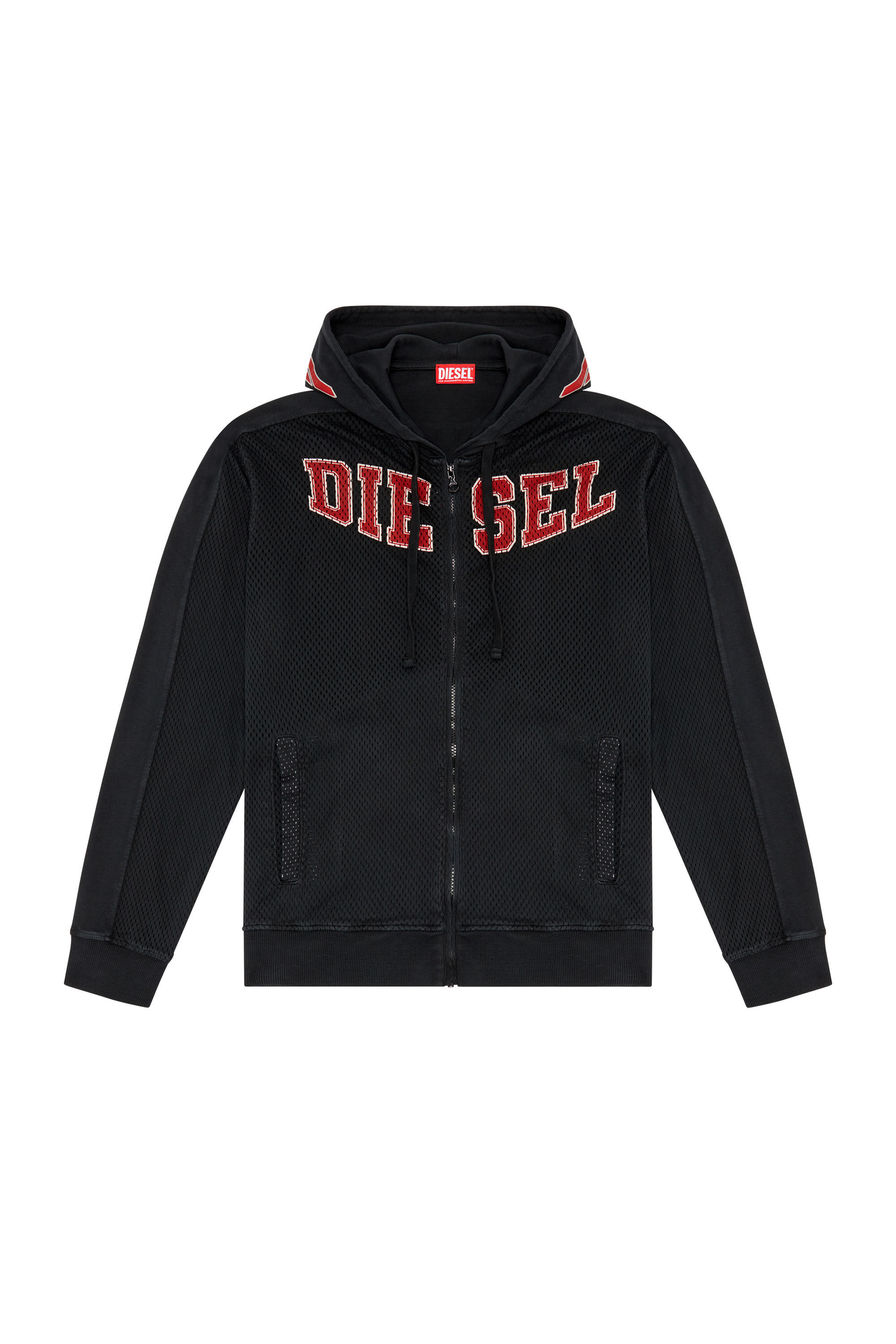 Men's Zip-up hoodie with collegiate graphics | Black | Diesel