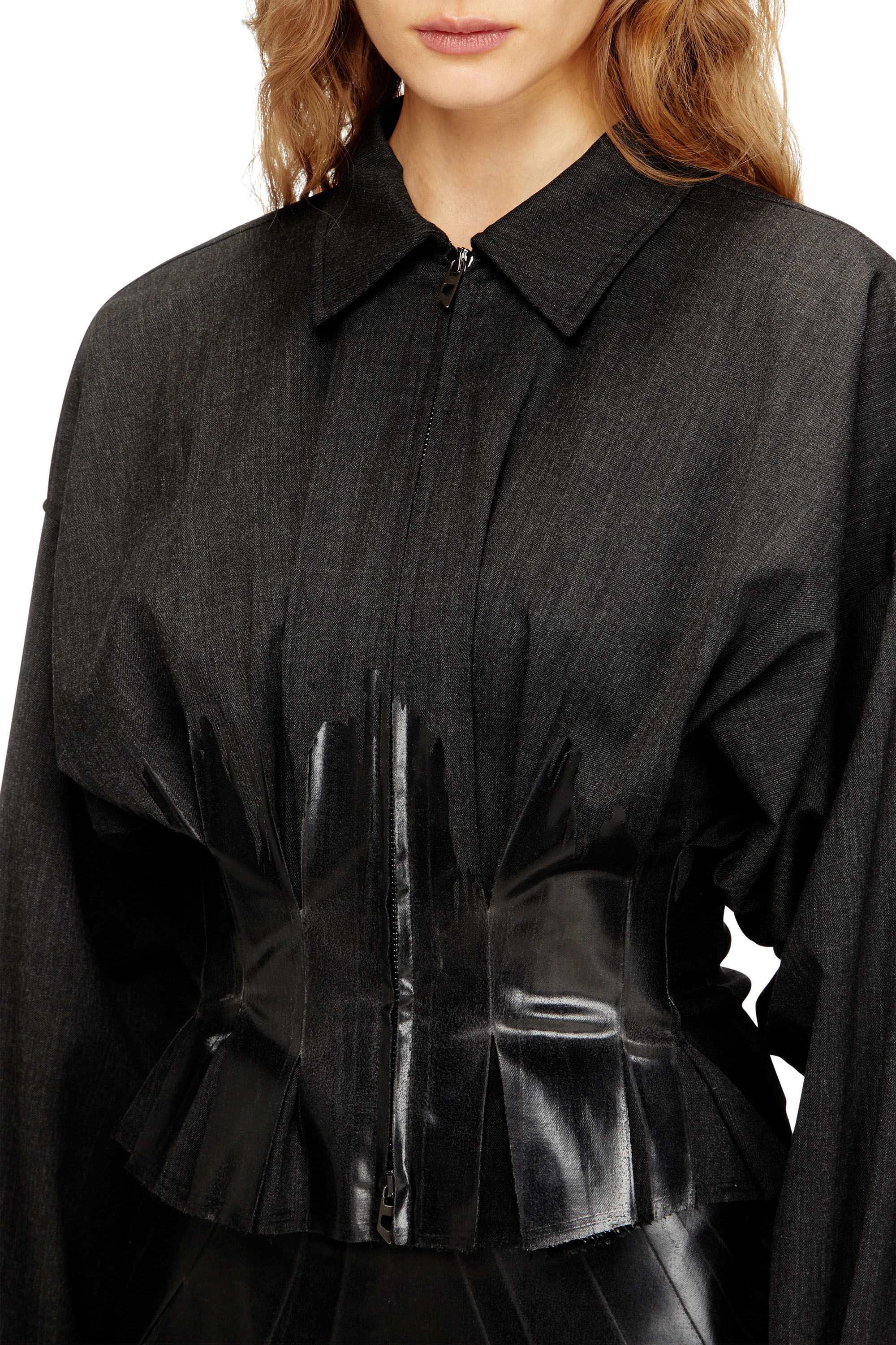 Women's Tailoring shirt-jacket with coated pleats | Black | Diesel