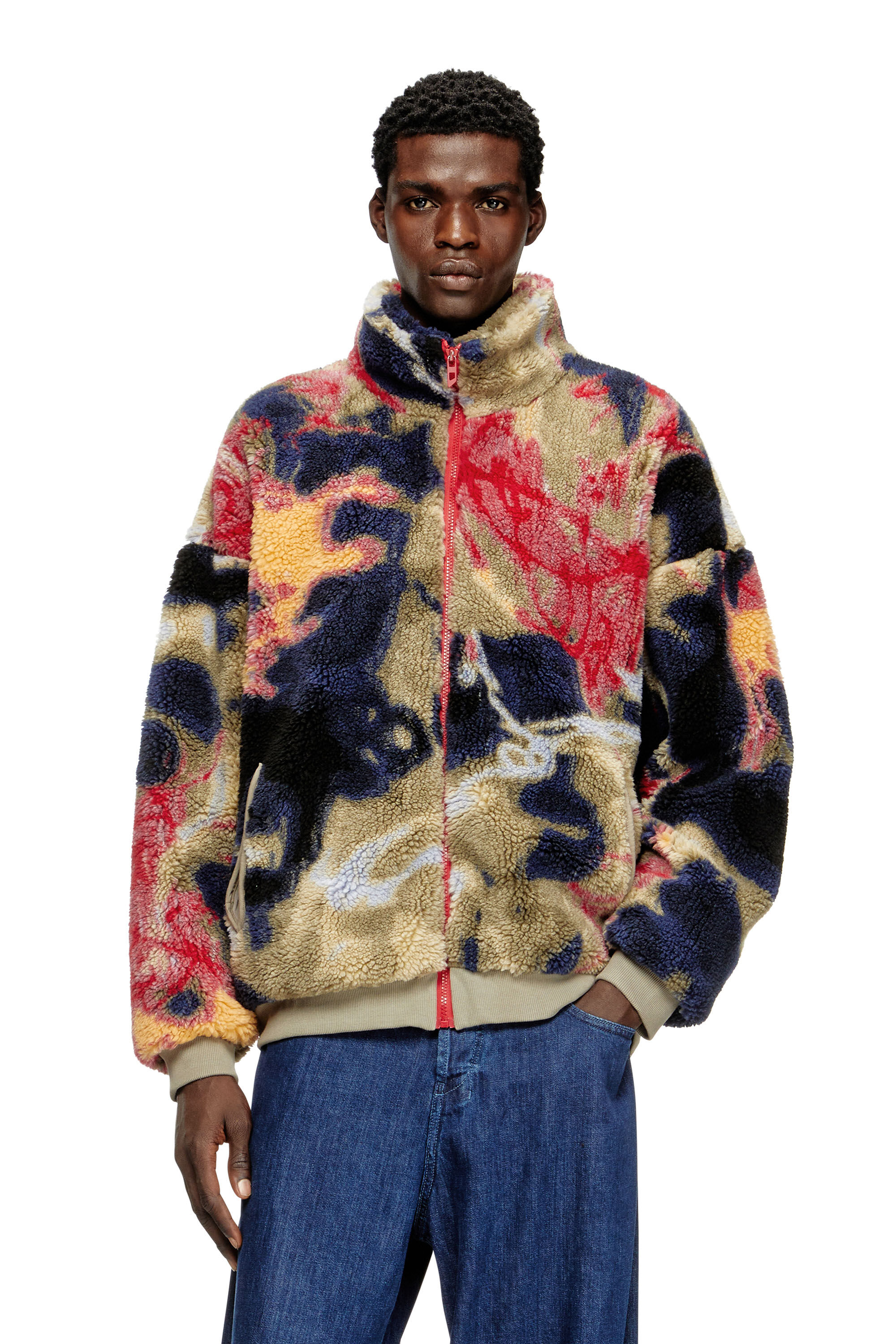 23785✨プラダ 22AWテリークロスサンダル MULTI COLOR Men's Teddy-fleece jacket with graffiti motif | Multicolor | Diesel