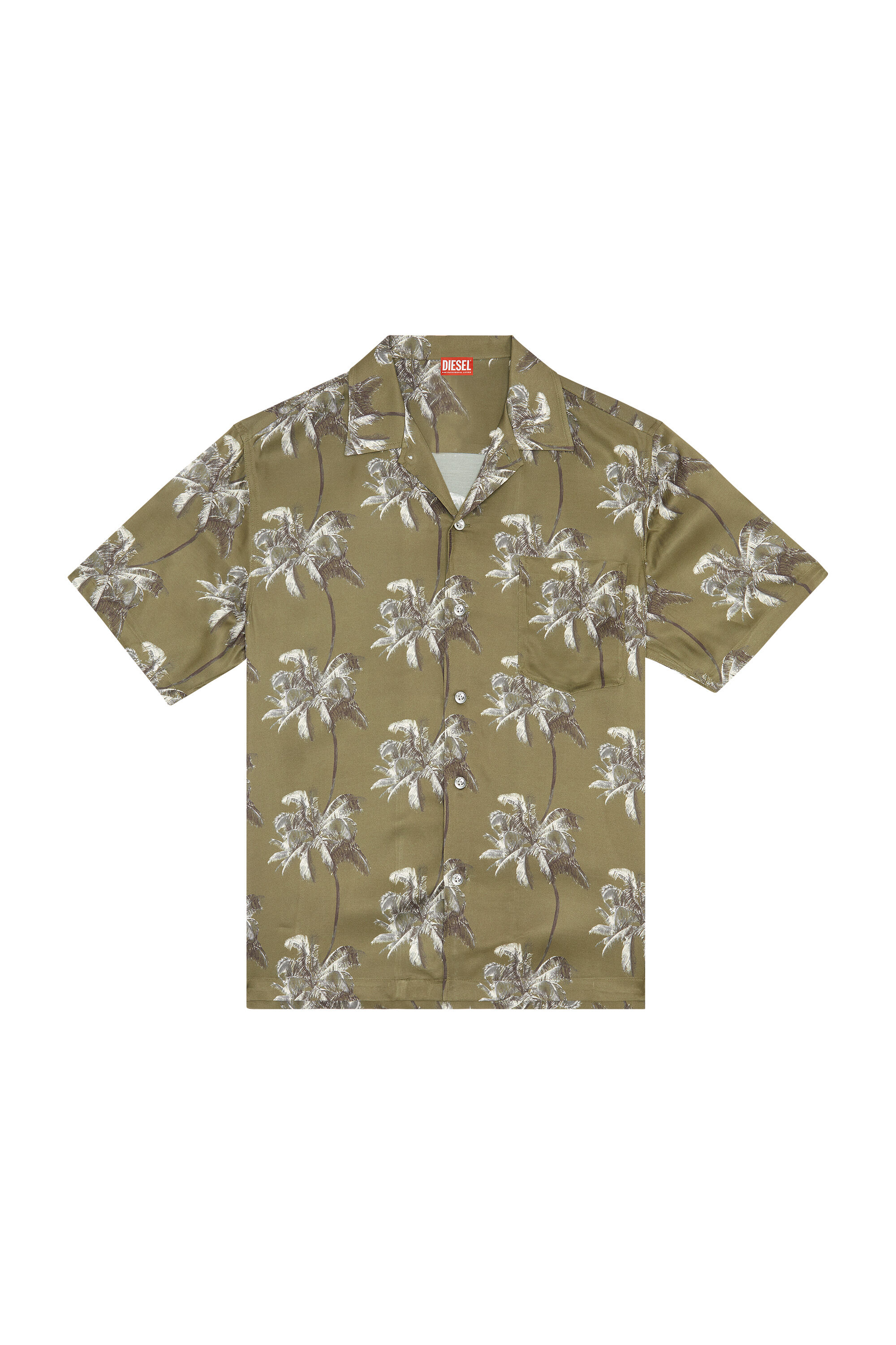 Diesel - BMOWT-ADRIAN, Man's Beach shirt with palm trees print in Brown - 6