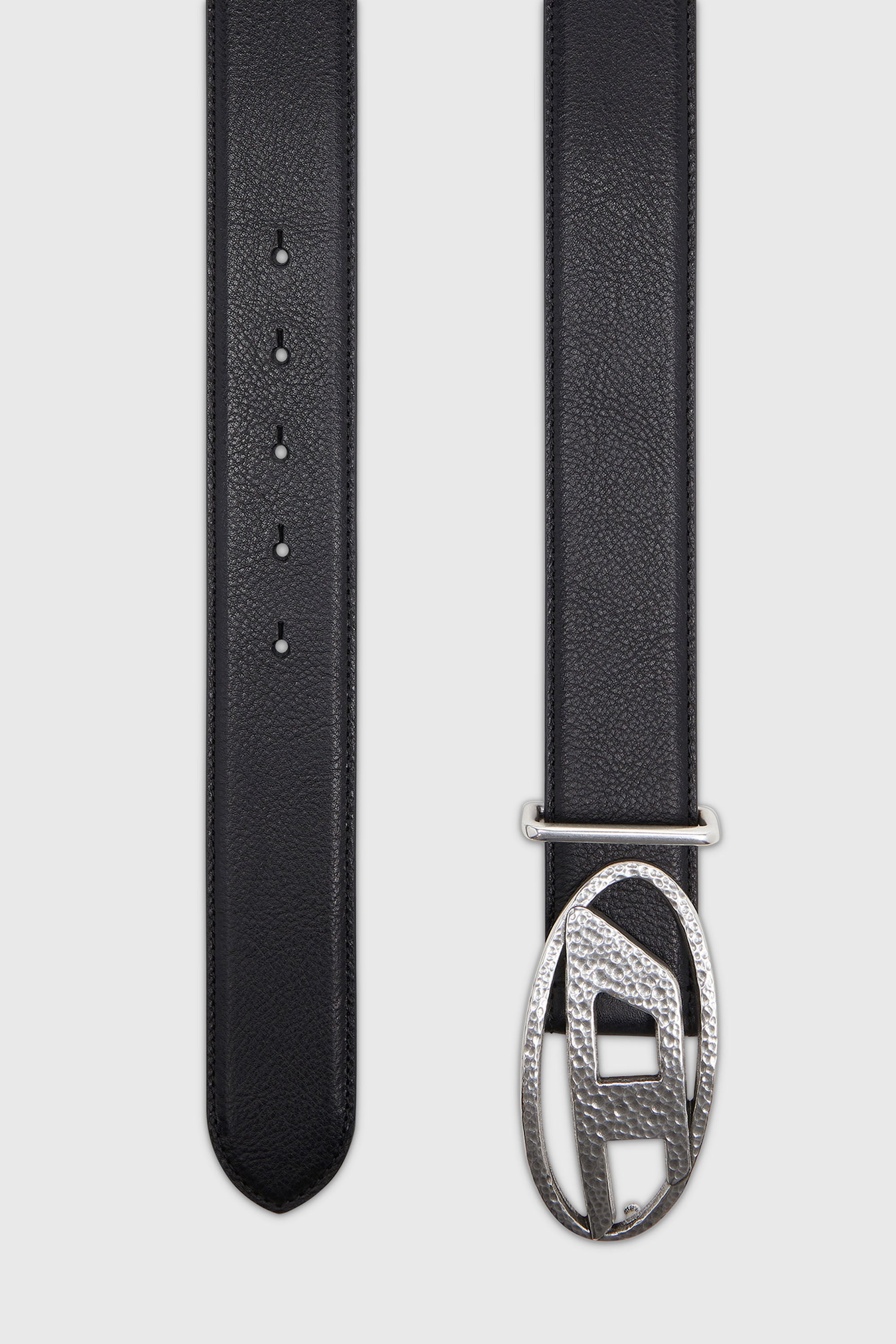 Diesel - B-1DR, Unisex's 4cm leather belt with hammered Oval D buckle in Black - 2