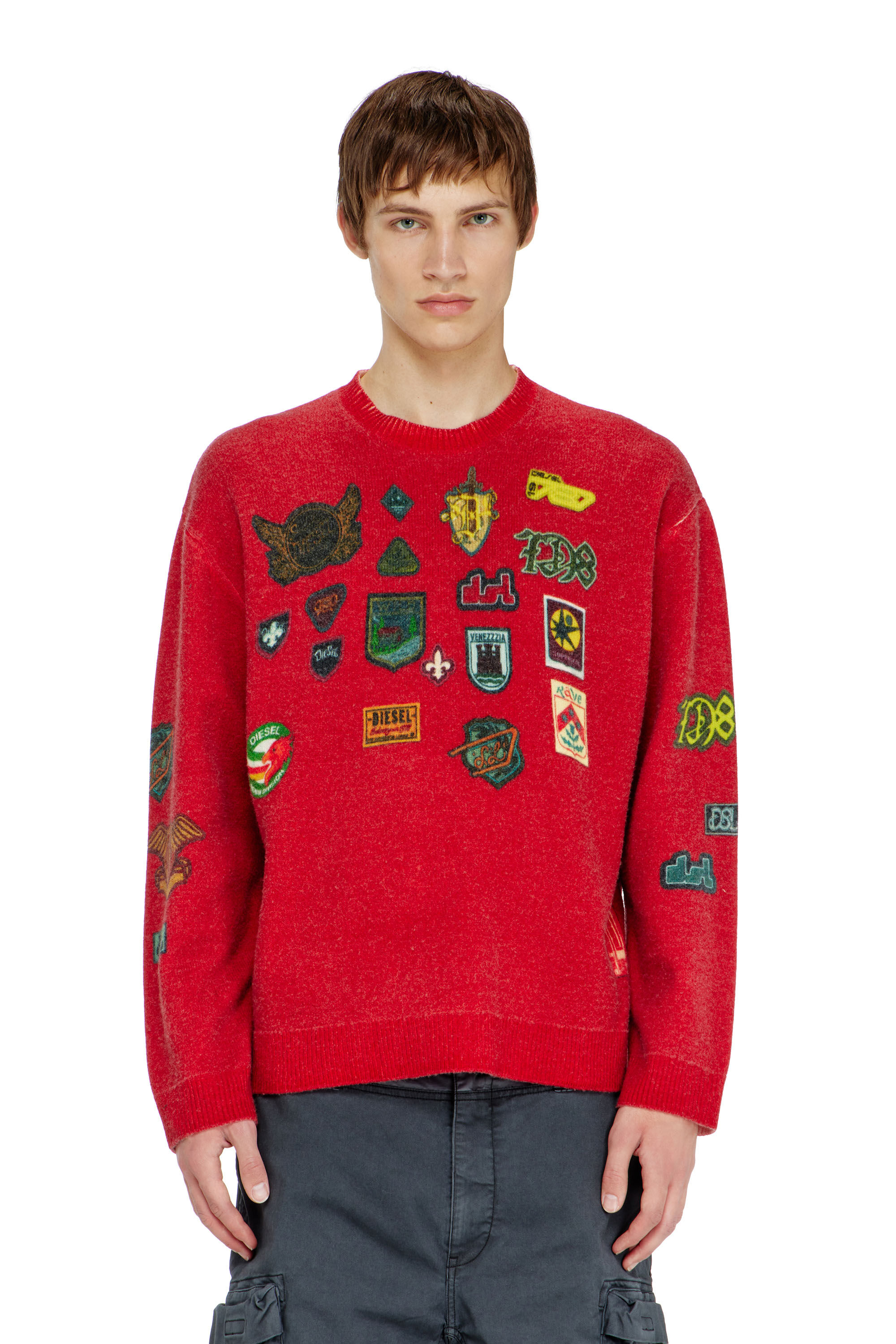 Diesel - K-PATCY, Man's Wool jumper with printed patches in Red - 4