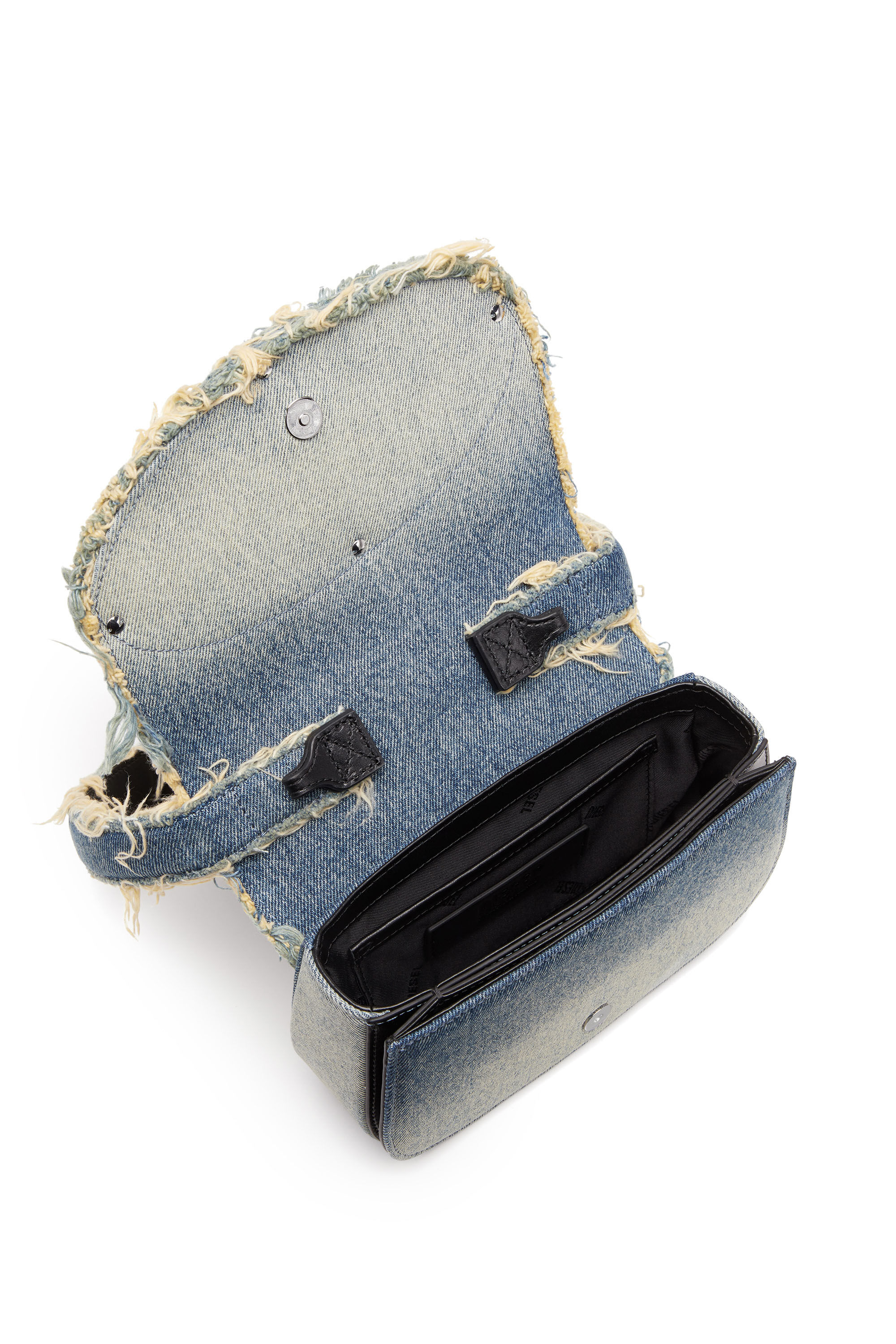 Women's 1DR-Iconic shoulder bag in denim and crystals | Blue