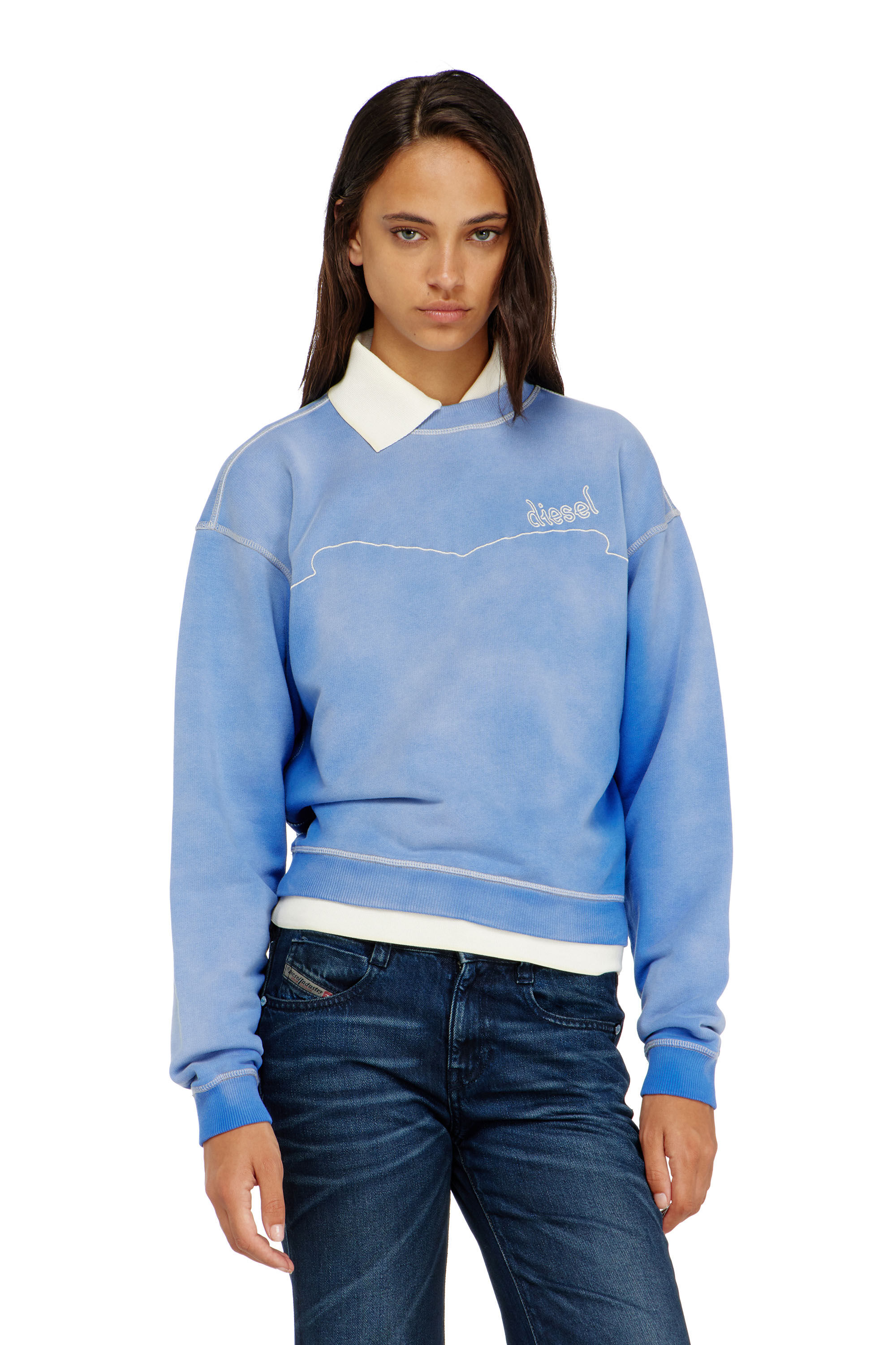 Diesel - F-CREW, Woman's Cotton sweatshirt with logo embroidery in Light Blue - 3
