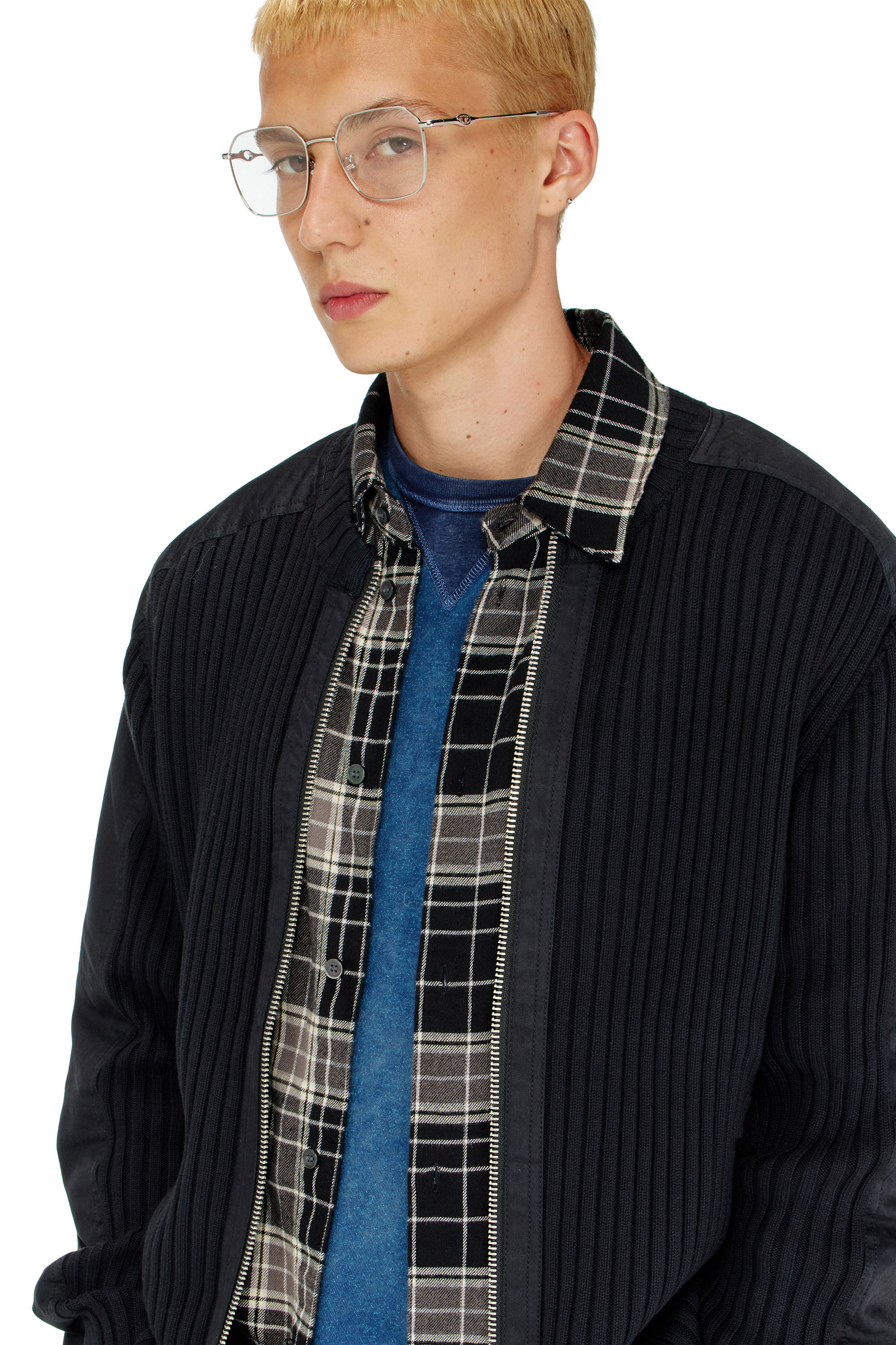 Men's Zipped cardigan with utilitarian panels | Black | Diesel TR