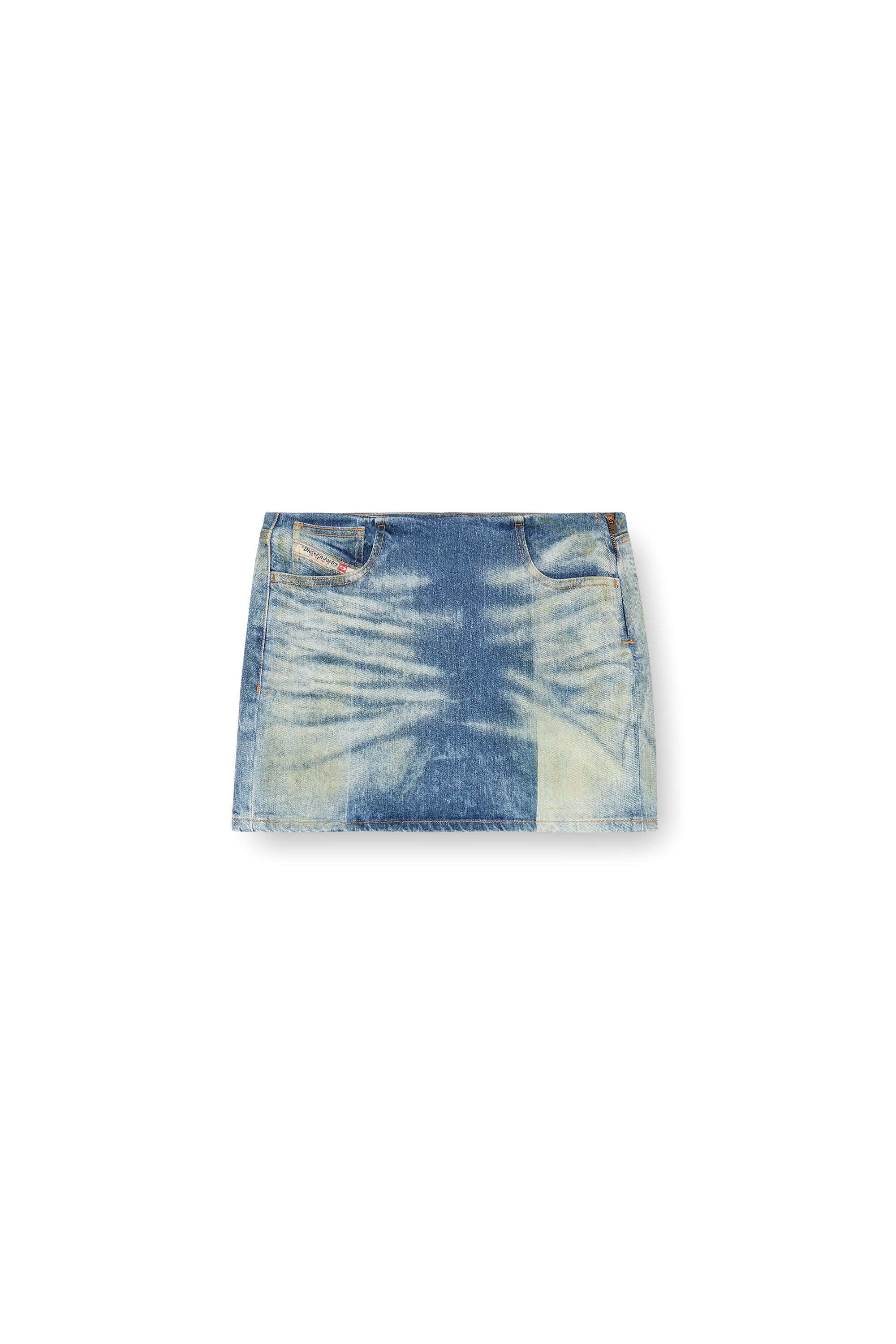 Diesel - DE-PRA-MINI-FSF, Woman's Denim miniskirt with solarised folds in Medium blue - 2