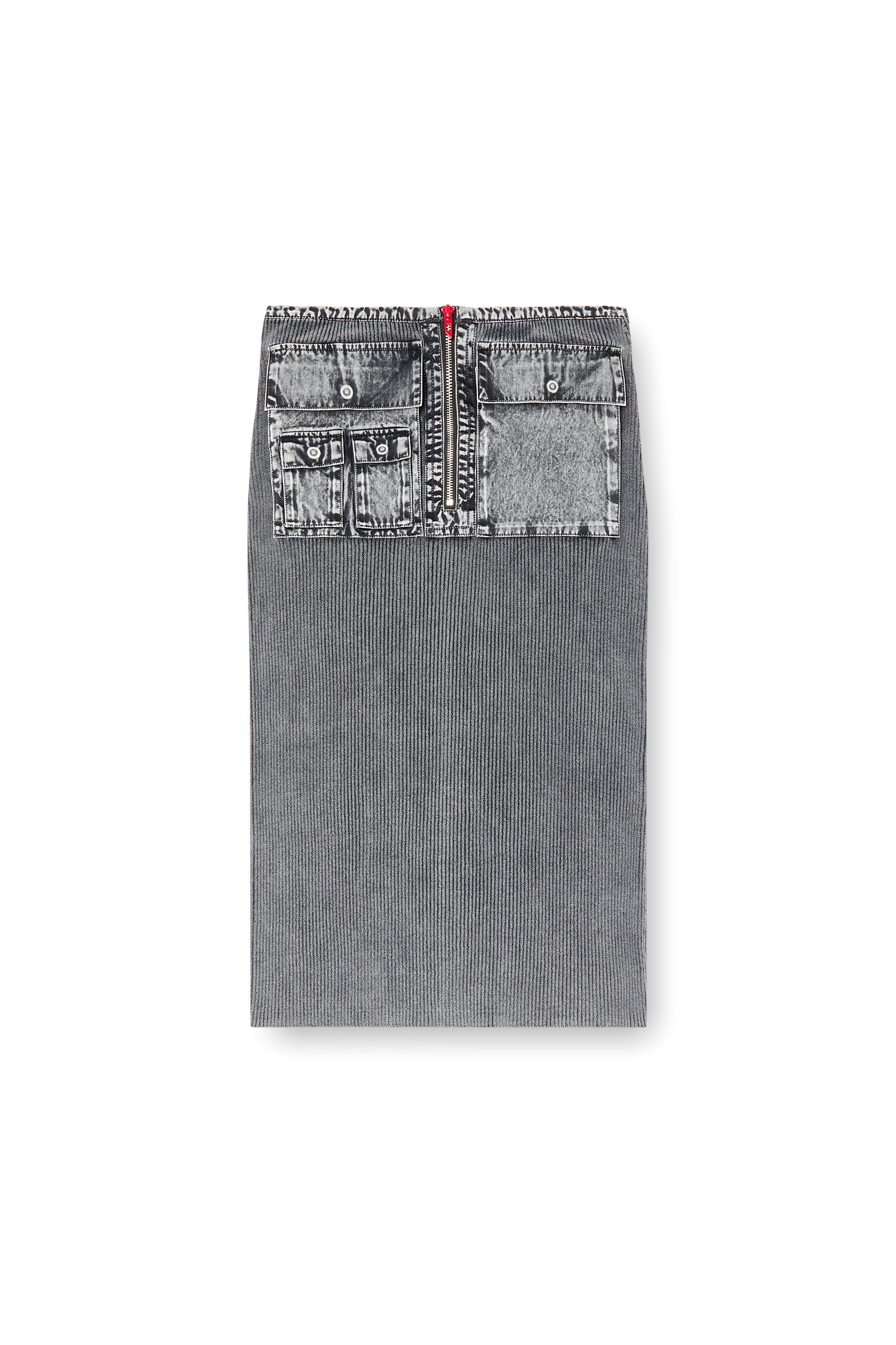 Women's Knit midi skirt with denim cargo pockets | Grey | Diesel