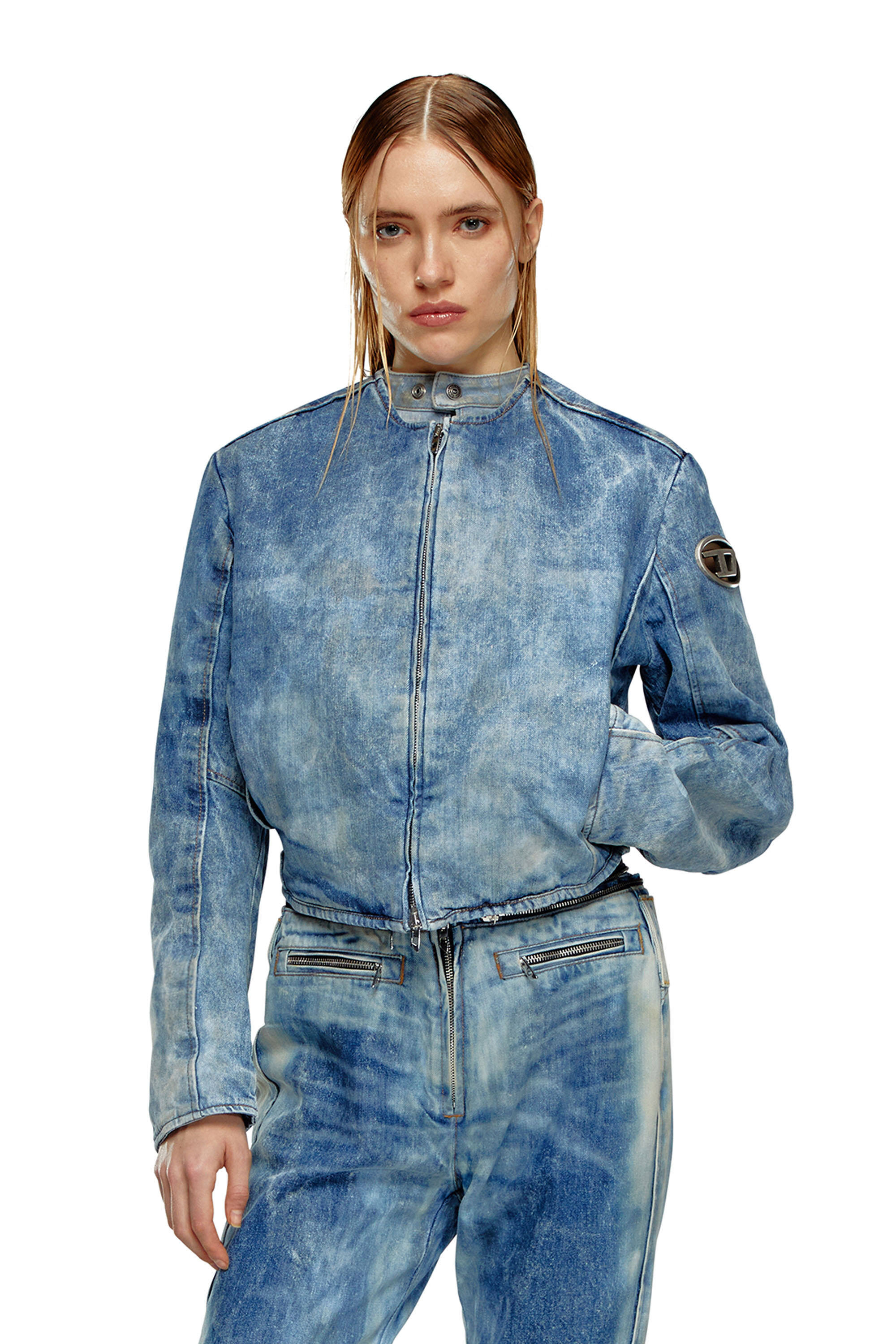 Diesel - DE-CALUR-FSE, Woman Denim jacket with biker zip details in Blue - Image 1