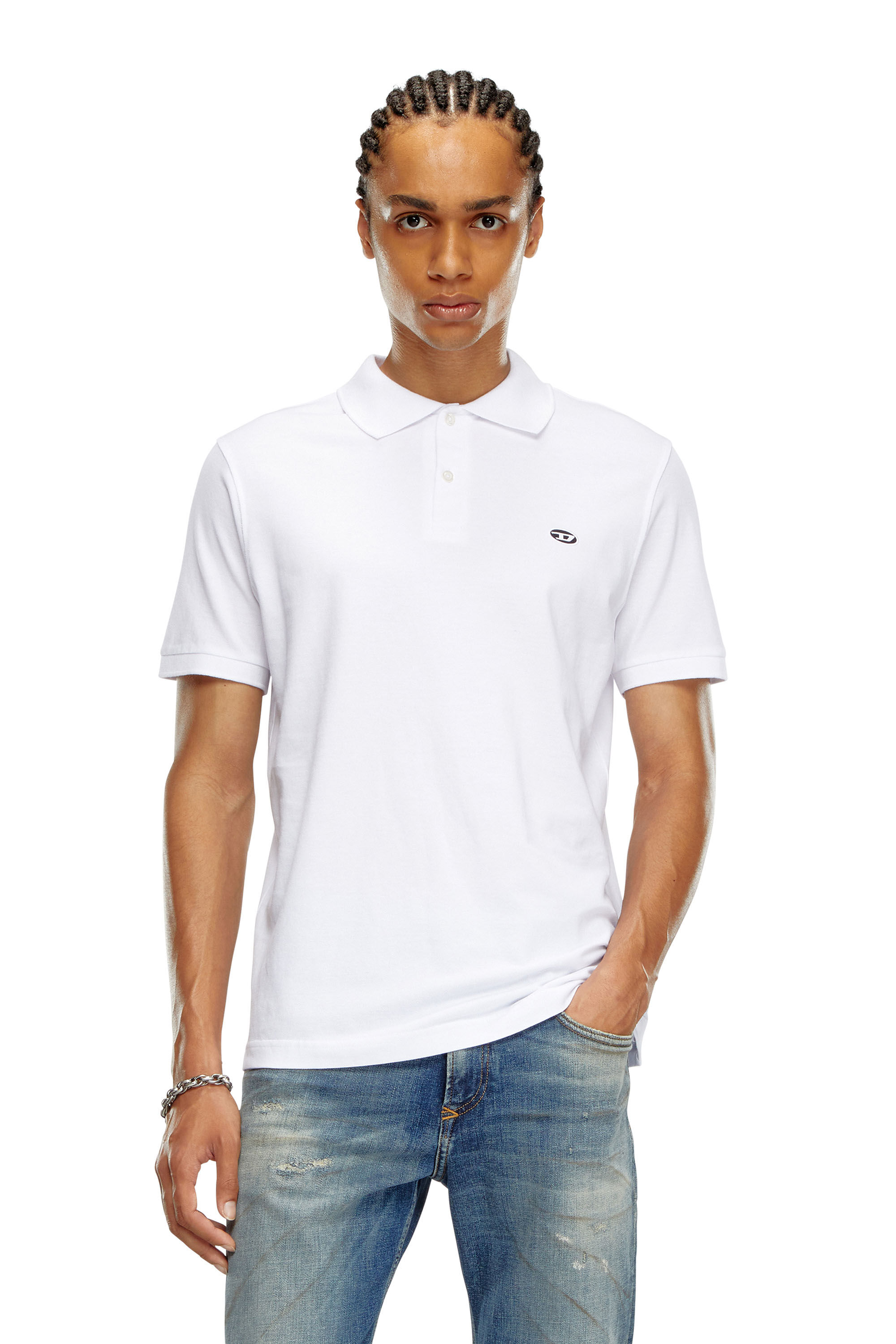 Diesel - T-REJUST-DOVAL-PJ, Man's Polo shirt with Oval D patch in White - 3