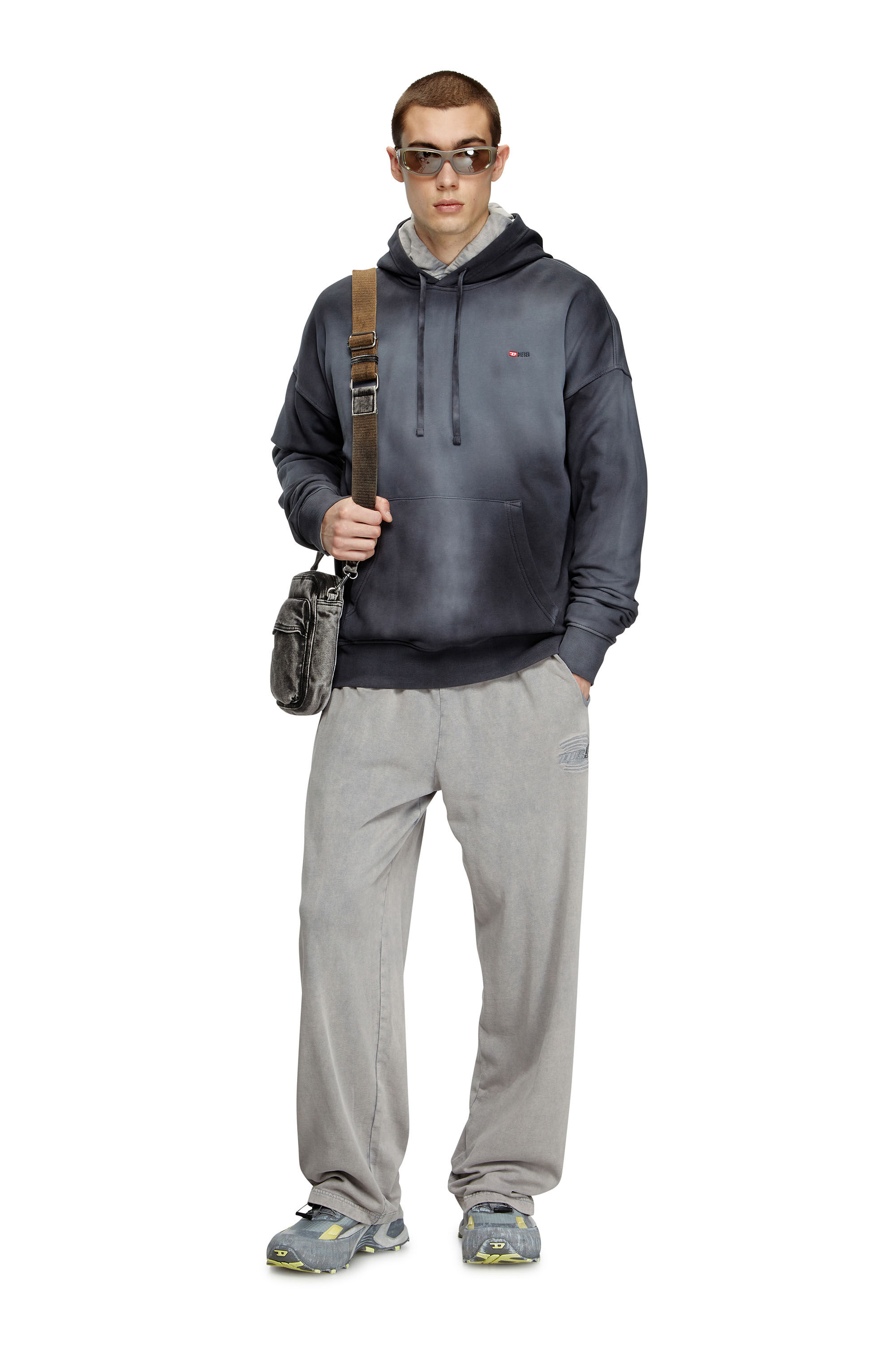 DIESEL SロブフードR2フェイデッドフーディ A176490PKAM 60P Men's Faded hoodie with micro-logo embroidery | Black | Diesel