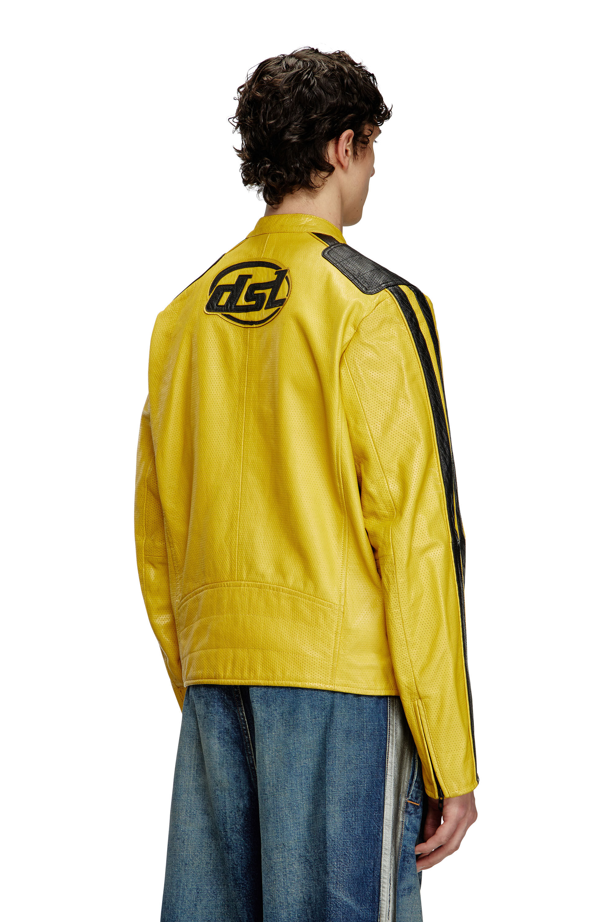 DIESEL イエロー革ジャケット Women's Biker jacket in perforated leather | Yellow | Diesel