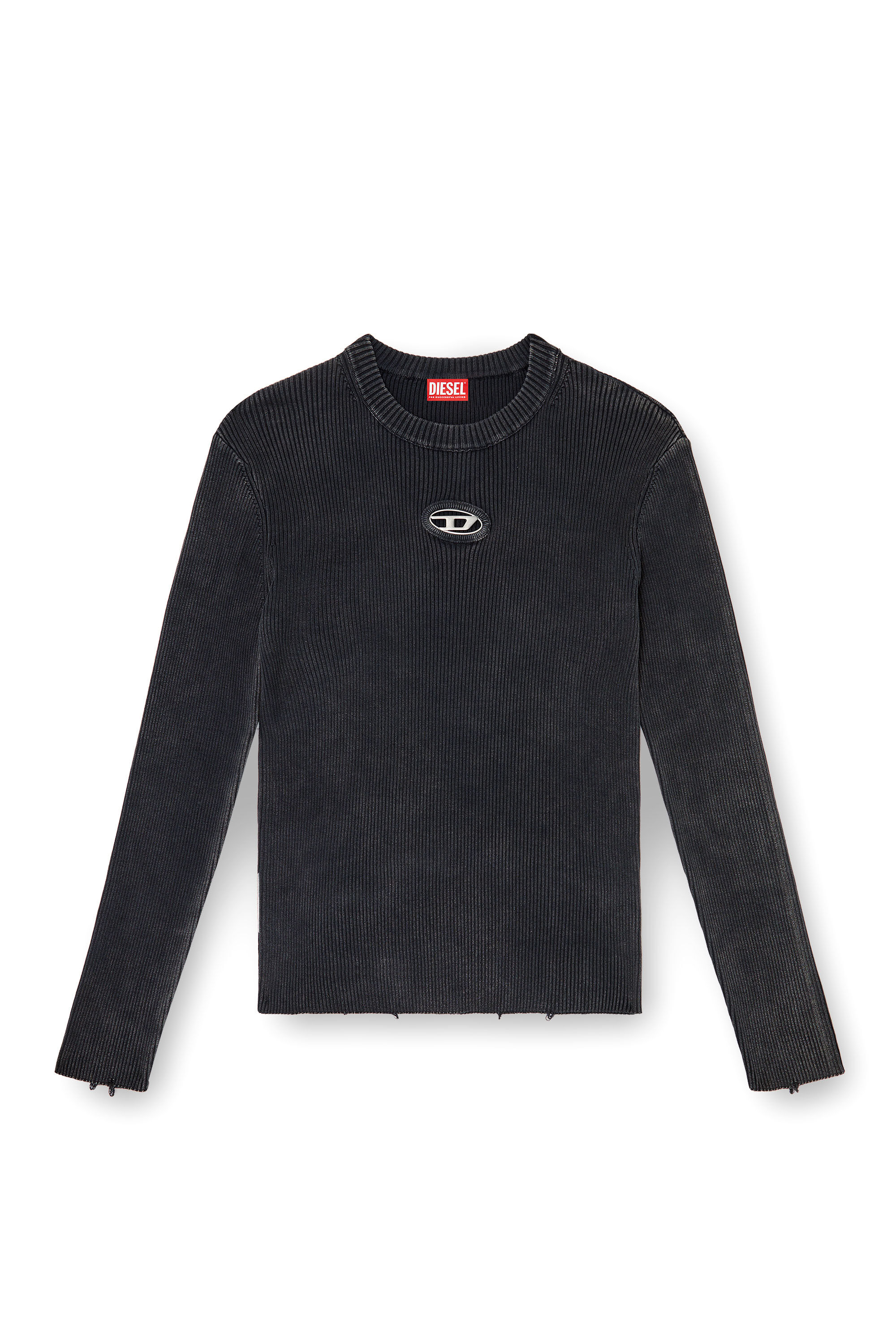 diesel K-Darin ロゴ　プレート リブニット ジャンパー Men's Treated jumper with metal logo insert | Beige | Diesel