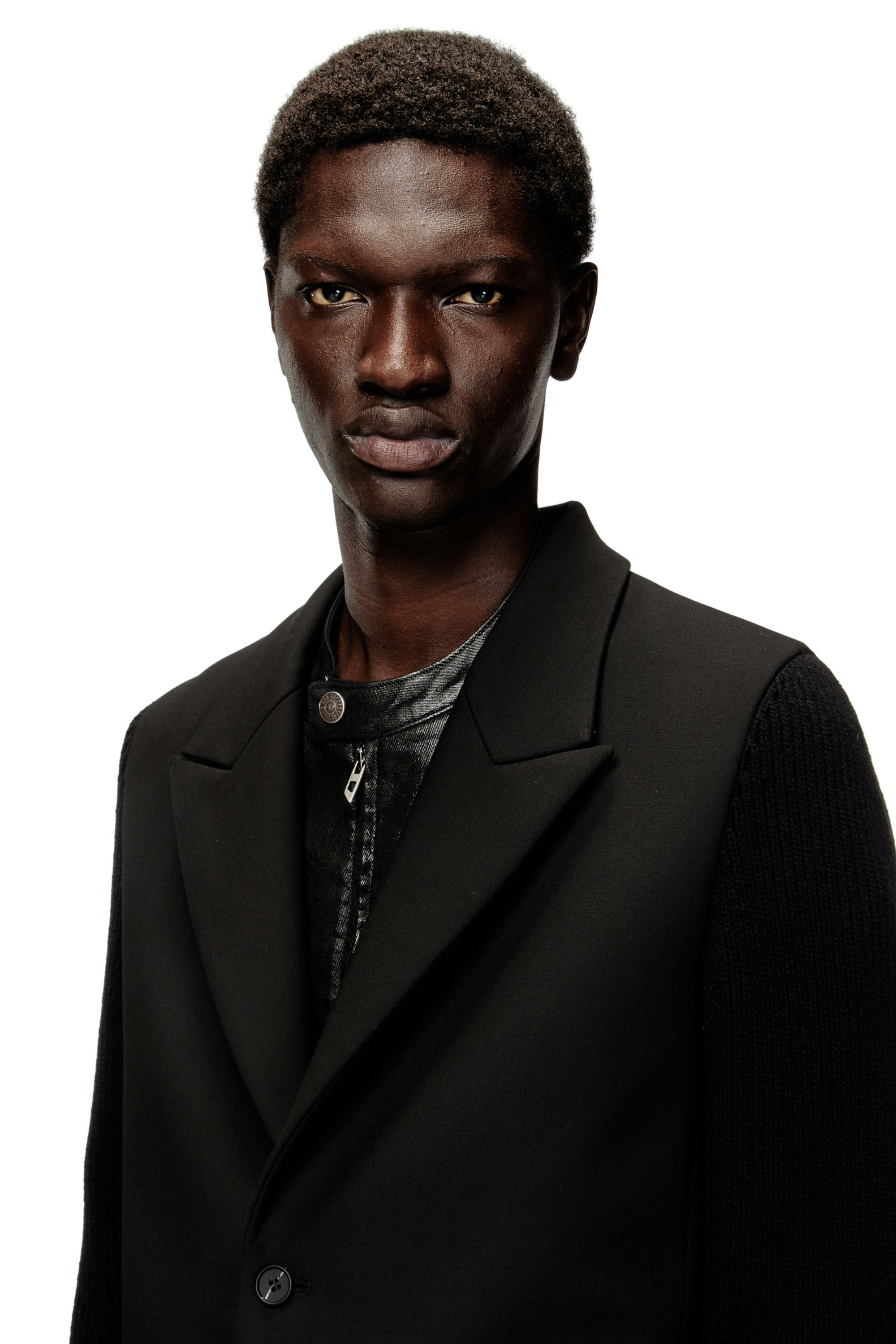 Men's Coat in tailoring fabric and ribbed knit | Black | Diesel