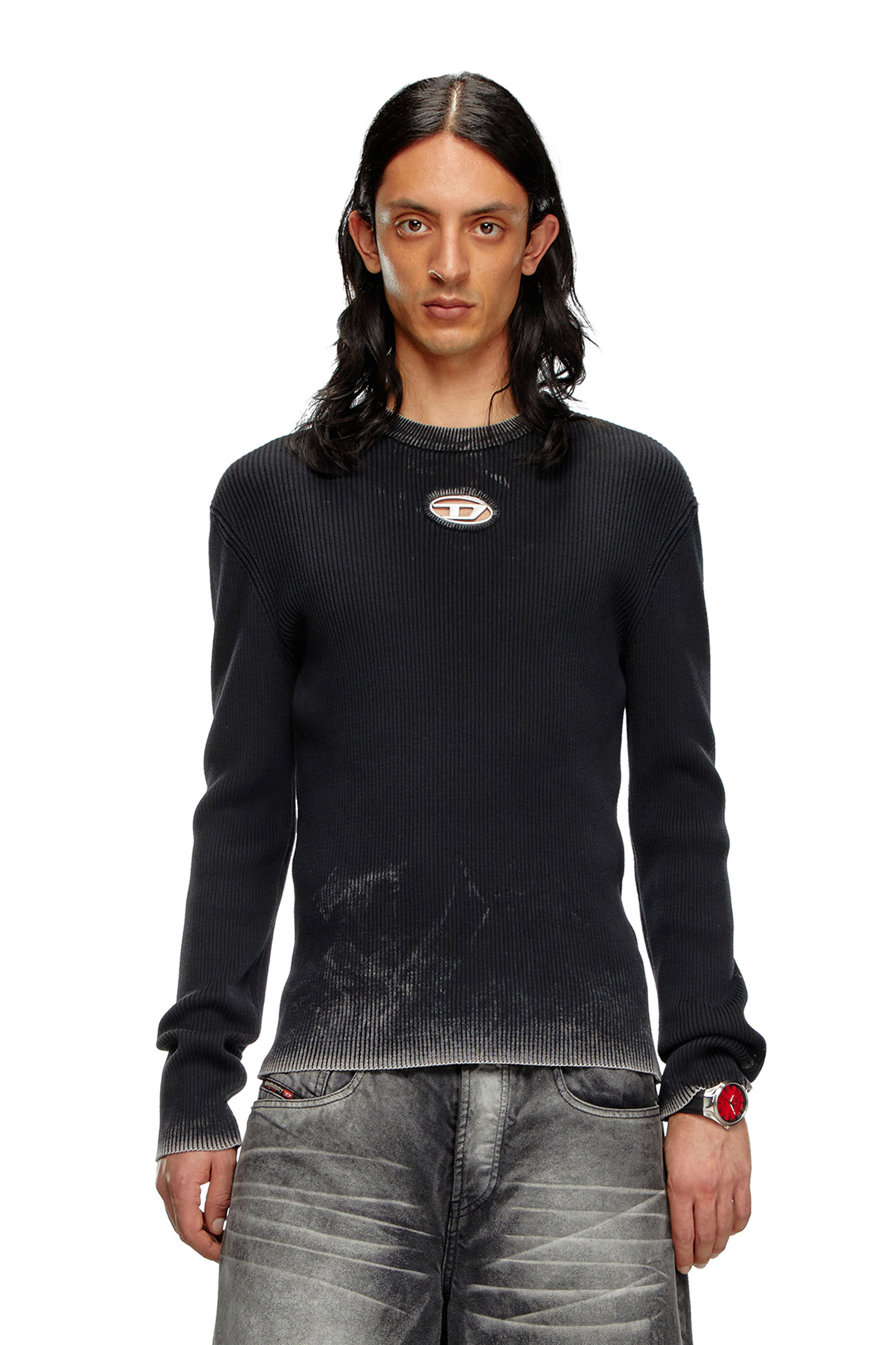 Men s Cut out jumper with Oval D Black Diesel